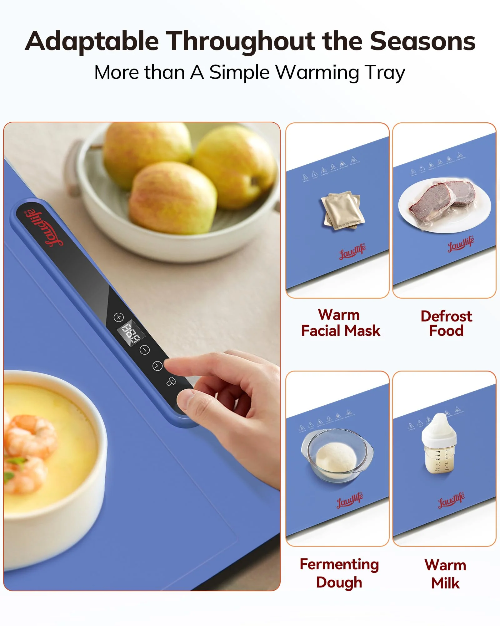 Laudlife Electric Warming Mat for Food, Roll-Up Silicone Heating Pad with 7 Adjustable Tempmaster Levels, Foldable Warming Tray for Countertop,Buffet Party, Kitchen & Home, Child Lock, Dark Bule - Image 4