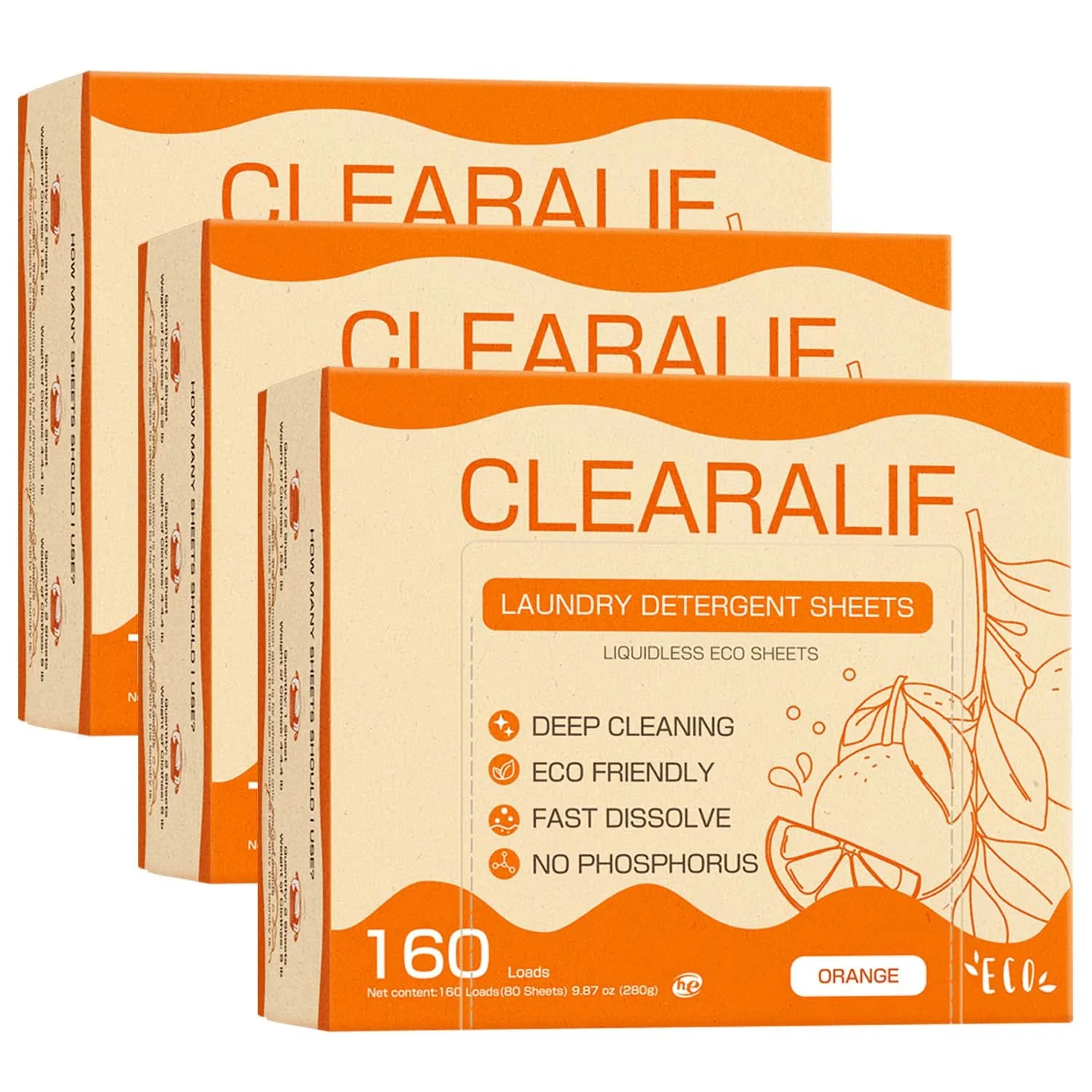 Laundry Detergent Sheets (480 Loads), Orange,Great For Travel,Apartments, Dorms,CLEARALIF Laundry Detergent Strips Eco Friendly & Hypoallergenic (80 Count, Pack of 3)