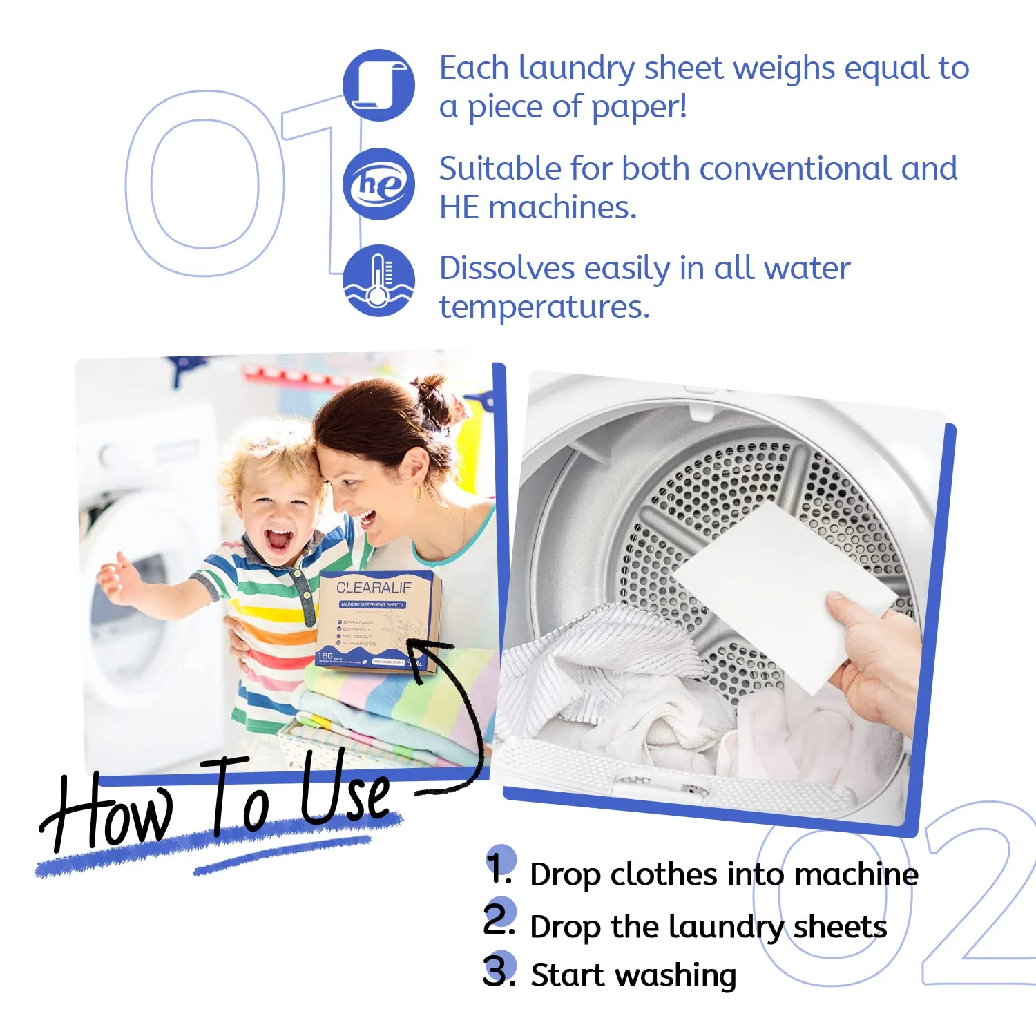 Laundry Detergent Sheets Up to 320 Loads, Fresh Linen - Great For Travel,Apartments, Dorms,CLEARALIF Laundry Detergent Strips Eco Friendly & Hypoallergenic (80 Sheets, Pack of 2) - Image 3