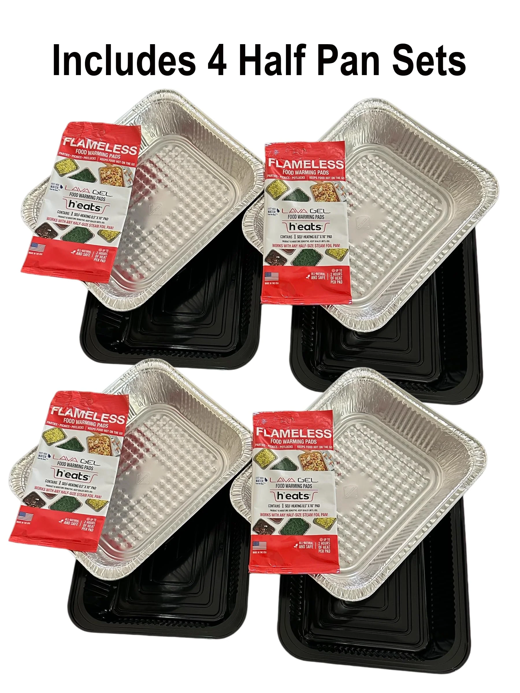 Lava Gel Self-Heating Buffet Kit – Flameless Food Warmer Set for Parties – Includes 4 Trays, 4 Half-Size Heat Pads & Foil Pans – Keeps Hot Food Hot for up to 3 Hours – Gel Fuel Can Alternative - Image 2