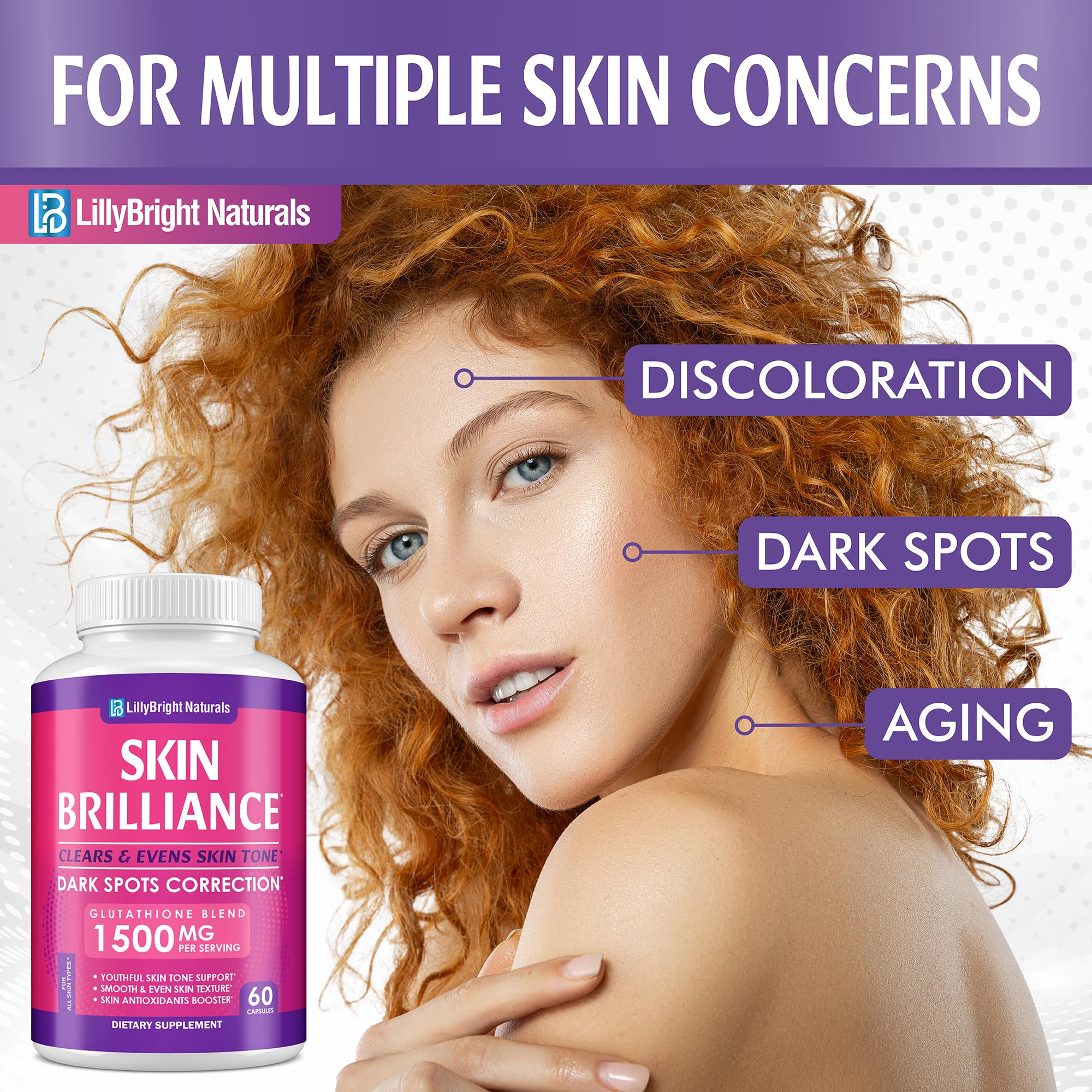 LB LILLYBRIGHT NATURALS Glutathione Capsules - 1,500mcg L-Glutathione Supplement with Vitamin C - Skin Tone Enhancer - Targets Dark Spots & Acne Marks - Potent Antioxidant - 60 Skin Pills - Image 6