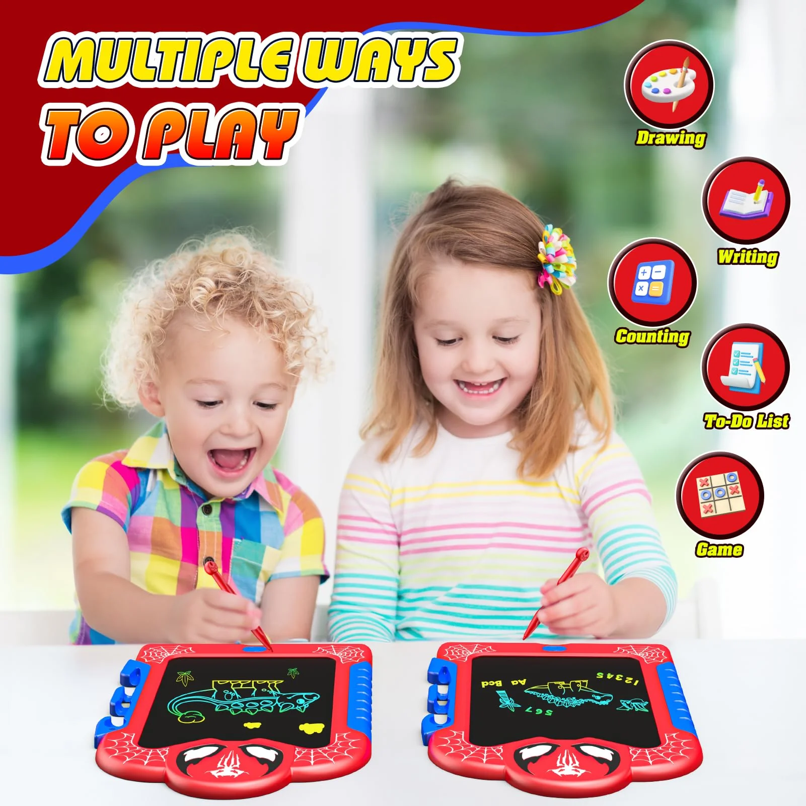 LCD Writing Tablet for Kids: Spidolapse 2 PCS Doodle Board & Drawing Pad Christmas Birthday Gift for 3 4 5 6 7 8 Year Old Boys Girls Toddler Travel Toys Stocking Stuffers for Grandkids Age 4-6 - Image 6