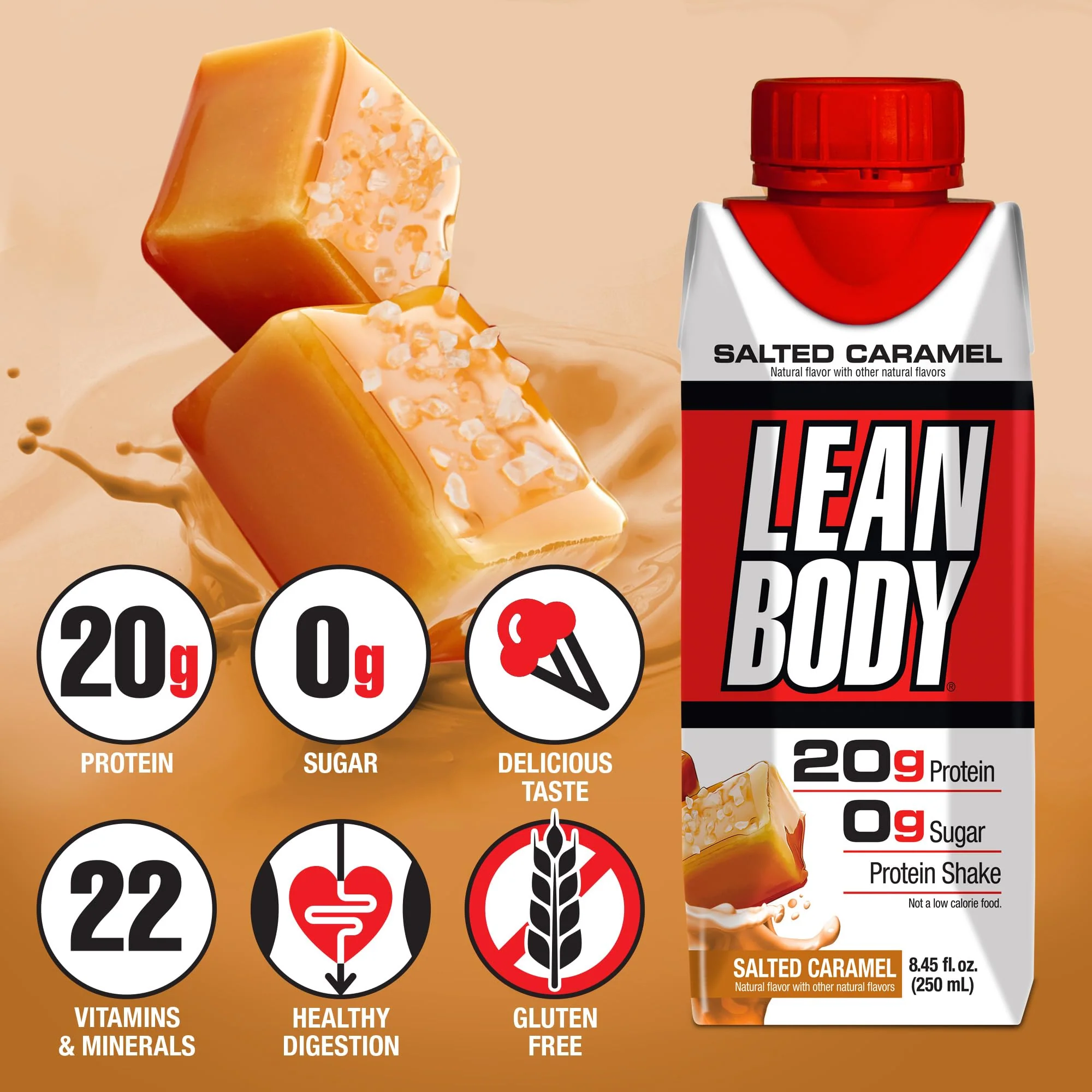 Lean Body Ready-to-Drink Salted Caramel Protein Shake, 20g Protein, Whey Blend, 0 Sugar, Gluten Free, 22 Vitamins & Minerals, (Recyclable Carton & Lid - Pack of 4) - Image 5