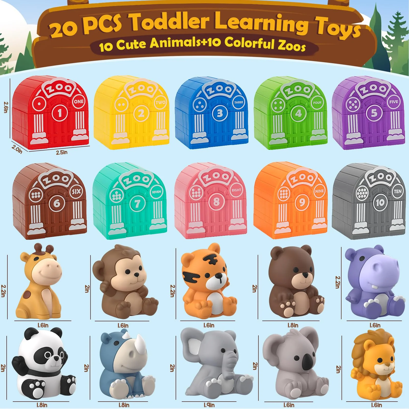 Learning Toys for 1,2,3 Year Old Toddlers, 20Pcs Safari Animals Toys Montessori Counting, Matching & Sorting Fine Motor Games, Christmas Birthday Easter Gift for Baby Boys Girls Age 12-18 Months - Image 4