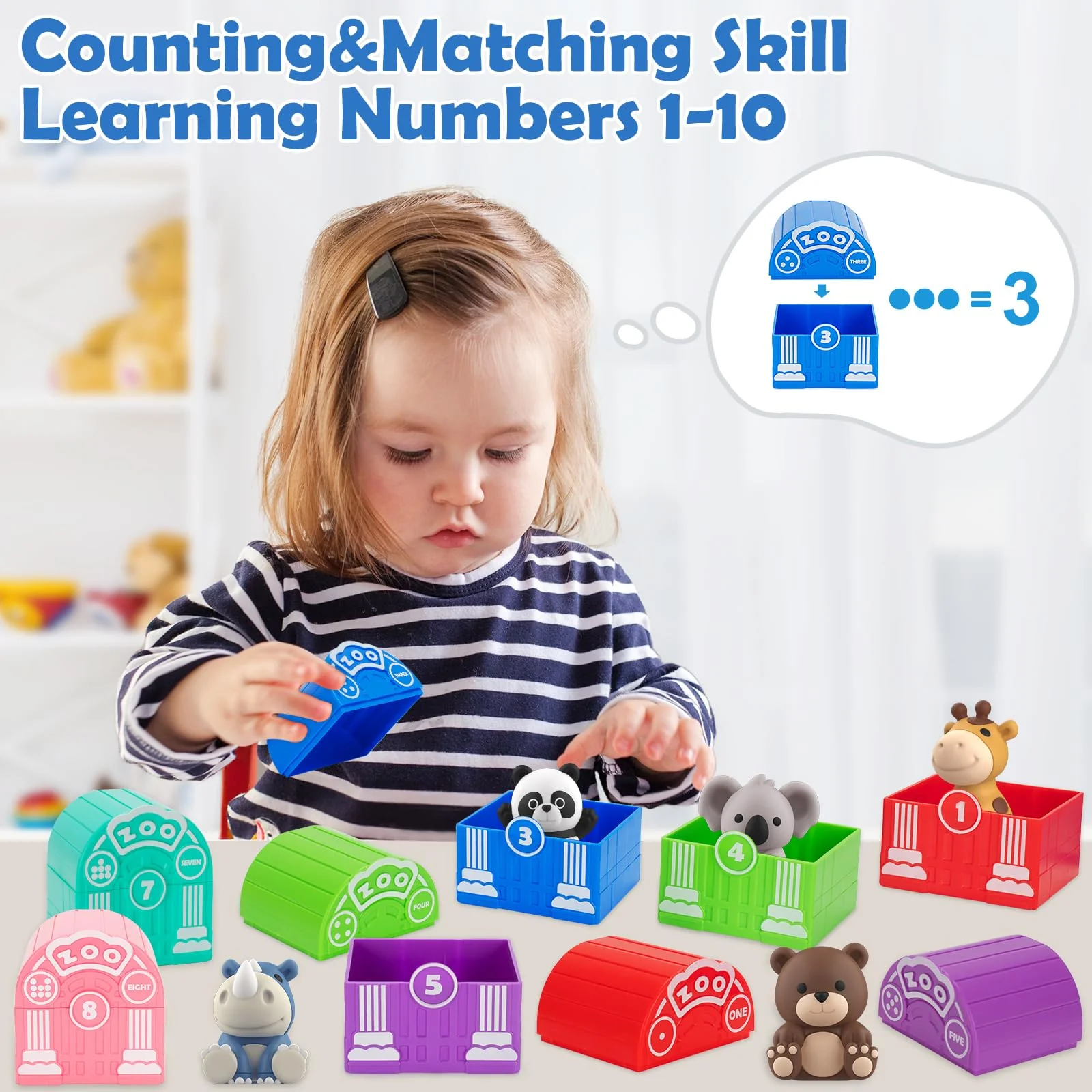 Learning Toys for Toddlers 1 2 3 Year Old Toddlers, 20Pcs Safari Animal Toys, Finger Puppets, Montessori Counting, Matching & Sorting, Christmas Birthday Gifts for Baby Boys Girls Age 12-18 Months - Image 3