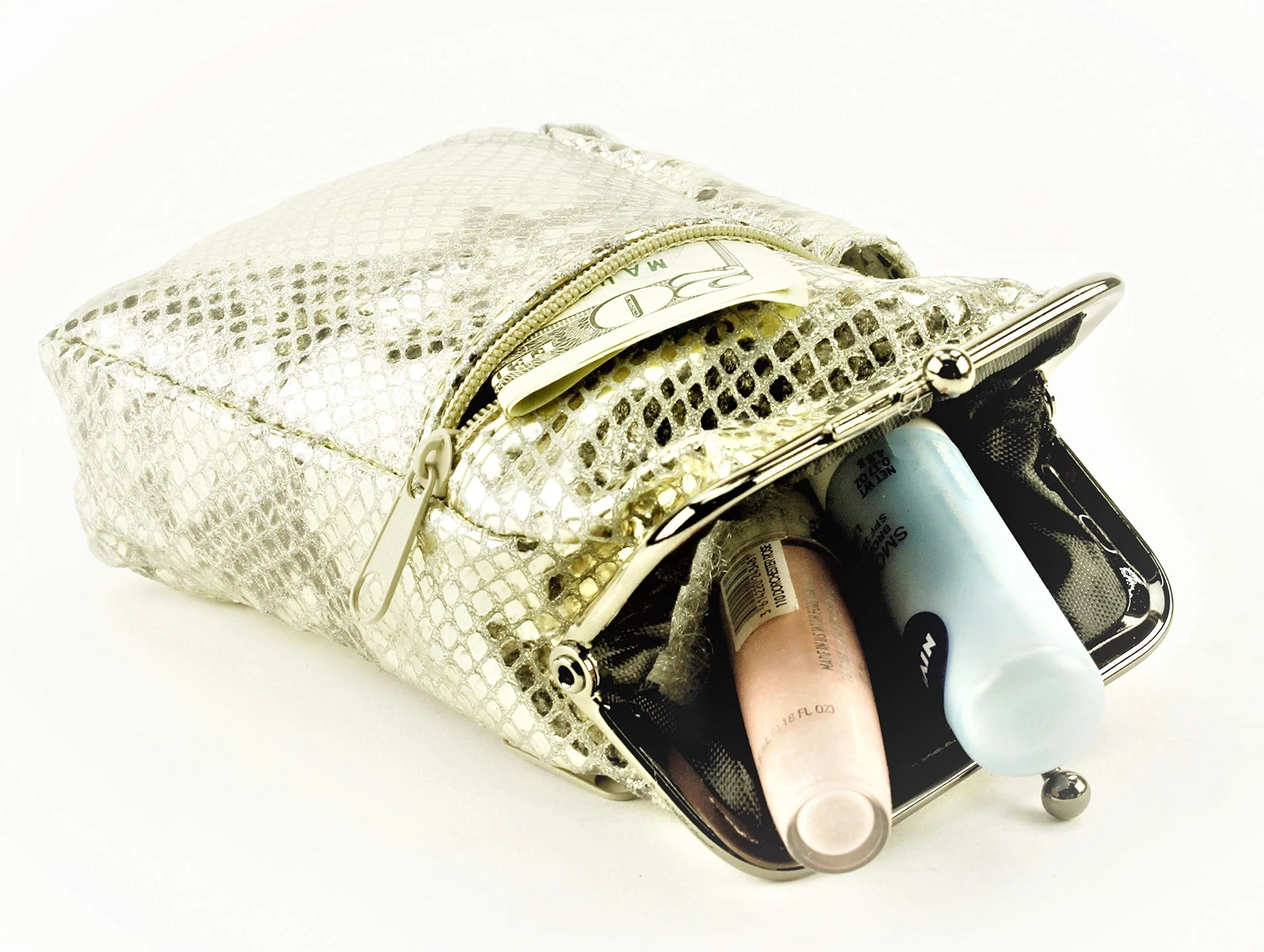 Leather Impressions Leather Case with Twist Clasp, Small Zipper Wallet for Essentials Like Card, Cash or Keys, Pocket Wallets for Women & Men Metallic Gold 5"x3" - Image 5
