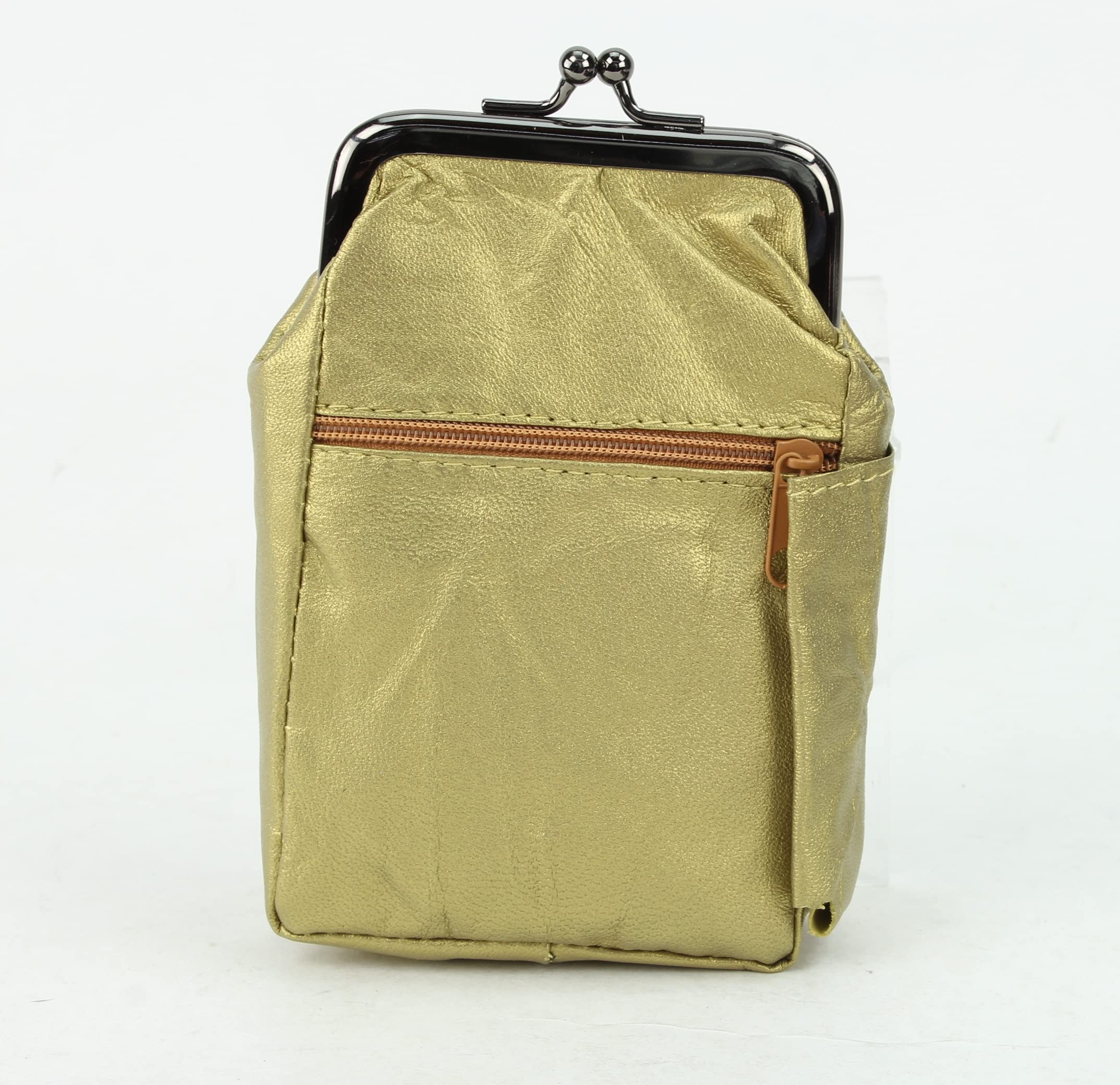 Leather Impressions Leather Case with Twist Clasp, Small Zipper Wallet for Essentials Like Card, Cash or Keys, Pocket Wallets for Women & Men Metallic Gold 5"x3" - Image 7