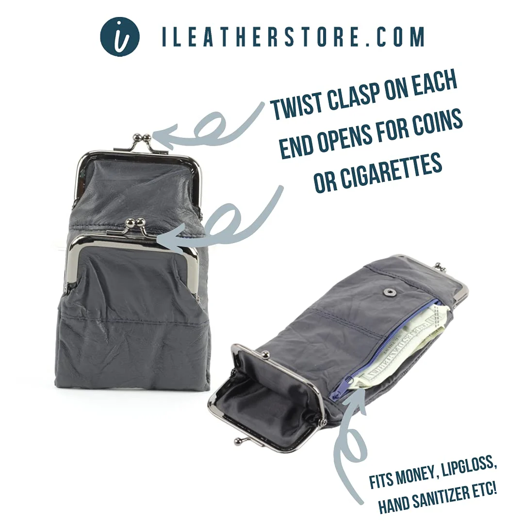 Leather Impressions Sturdy Cigarette Case - Make a Fashion Statement with The Elegant Cigarette Holder Featuring Dual Twist Clasp and a Zipper Pocket, Classic Long-Lasting Lighter Holder (Brown) - Image 7