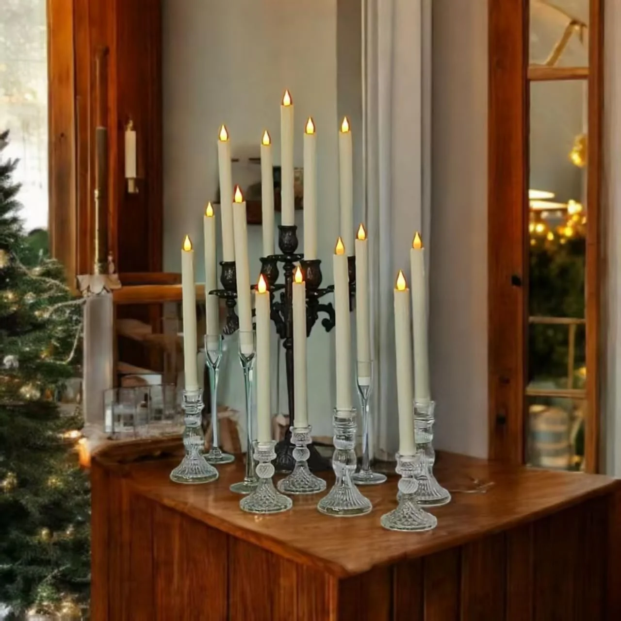 LED Flameless Taper Candles, 10.6 Inch, Set of 24, 2AA Battery Operated with Remote Control, Timer Function, Halloween, Christmas and Wedding Banquet Table Center Decoration, Ivory White (24) - Image 2
