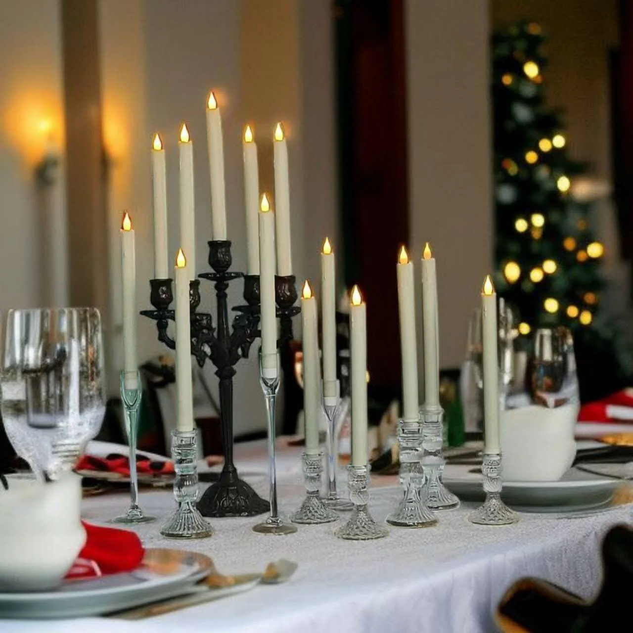 LED Flameless Taper Candles, 10.6 Inch, Set of 24, 2AA Battery Operated with Remote Control, Timer Function, Halloween, Christmas and Wedding Banquet Table Center Decoration, Ivory White (24) - Image 3