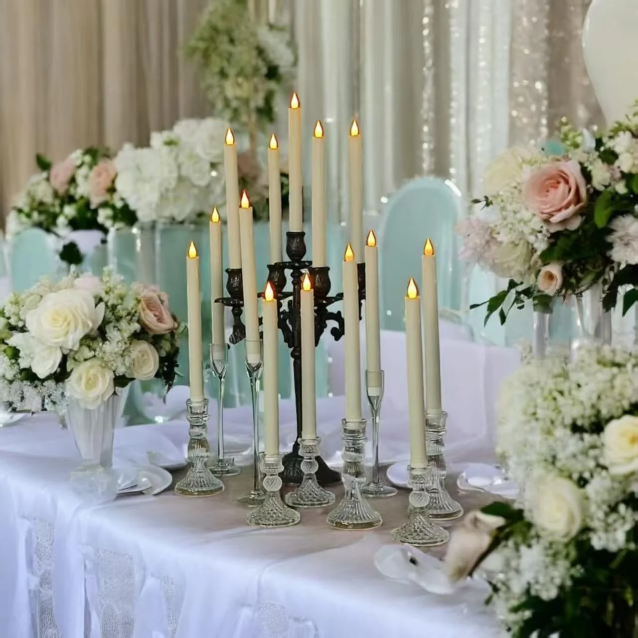 LED Flameless Taper Candles, 10.6 Inch, Set of 24, 2AA Battery Operated with Remote Control, Timer Function, Halloween, Christmas and Wedding Banquet Table Center Decoration, Ivory White (24) - Image 5