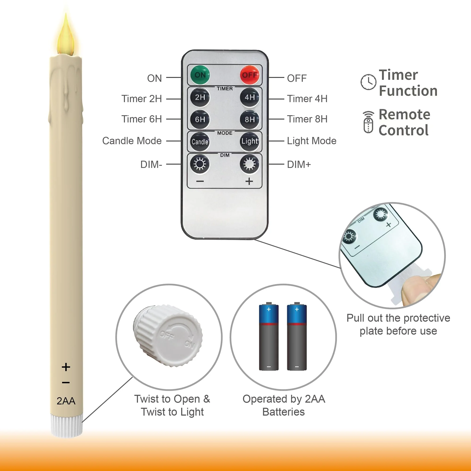 LED Flameless Taper Candles, 10.6 Inch, Set of 24, 2AA Battery Operated with Remote Control, Timer Function, Halloween, Christmas and Wedding Banquet Table Center Decoration, Ivory White (24) - Image 8