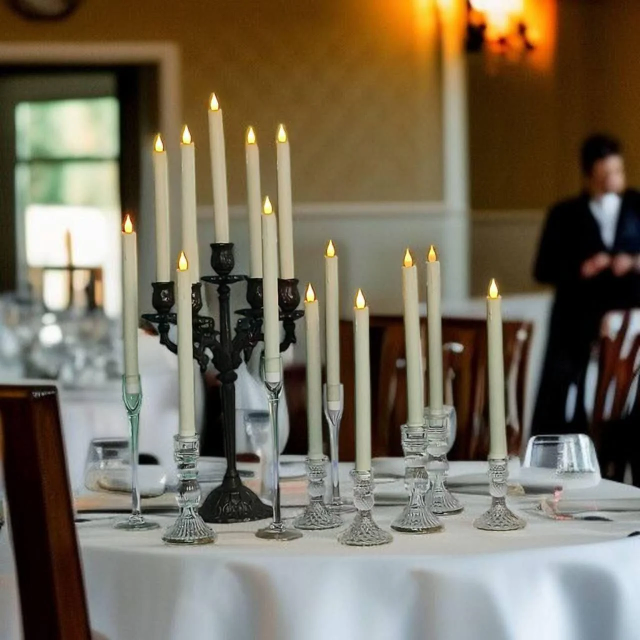 LED Flameless Taper Candles, 10.6 Inch, Set of 24, 2AA Battery Operated with Remote Control, Timer Function, Halloween, Christmas and Wedding Banquet Table Center Decoration, Ivory White (24) - Image 9