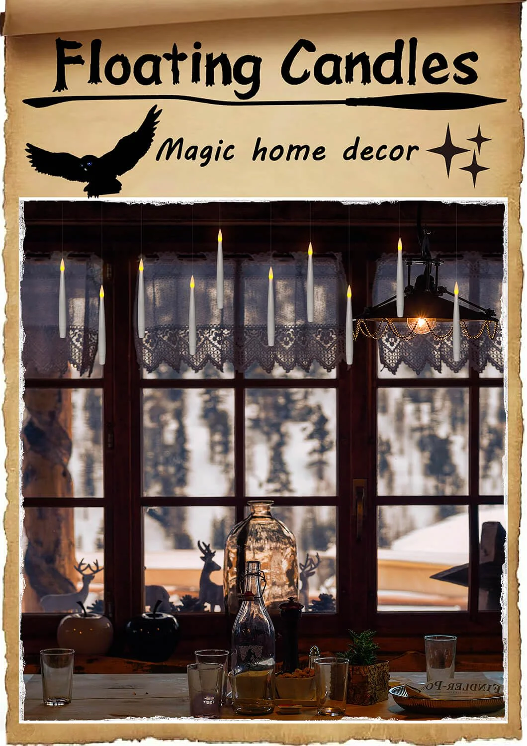 Leejec 20pcs Flameless Taper Floating Candles with Magic Wand Remote, Flickering Warm Light, Battery Operated 6.1" LED Electric Window Candle, Decor for Christmas, Wedding, Halloween, Birthday Party - Image 3