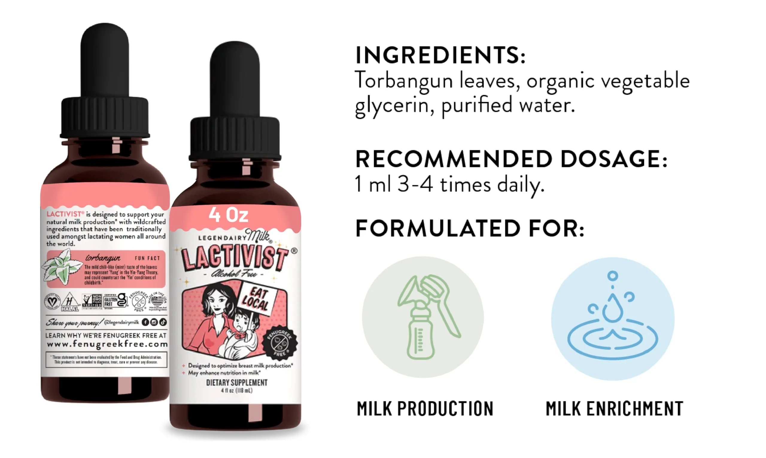 Legendairy Milk Lactivist Drops, Breastfeeding Supplement to Increase Breast Milk Supply, Organic Torbangun for Lactation, Made in USA, Alcohol Free, 4 Fl Oz - Image 6