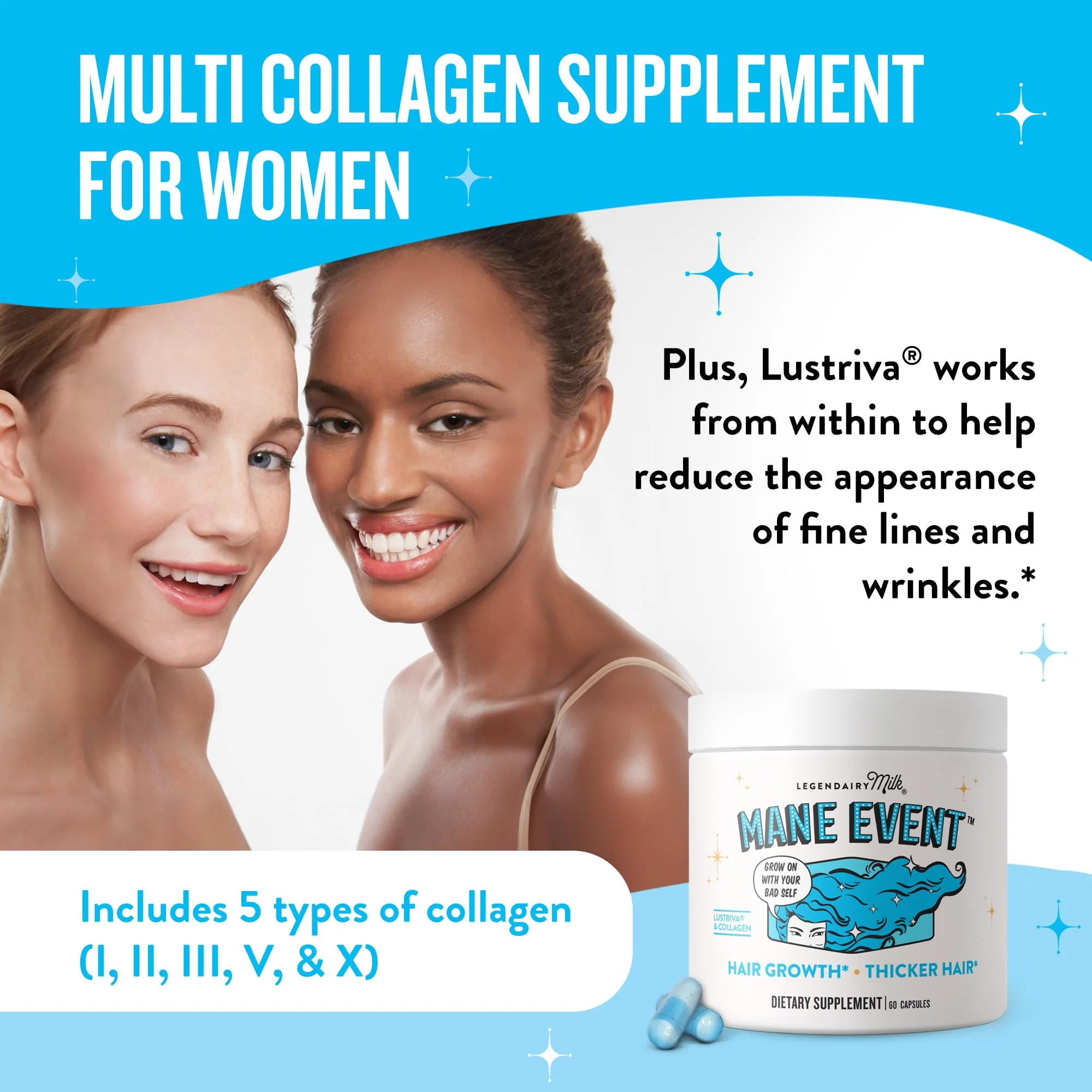 Legendairy Milk Mane Event™ - Hair Skin and Nails Vitamins with Collagen Peptides, Biotin & Lustriva® - Hair Vitamins for Women - Supplement Promotes Hair Growth for Thicker & Fuller Hair - Image 3