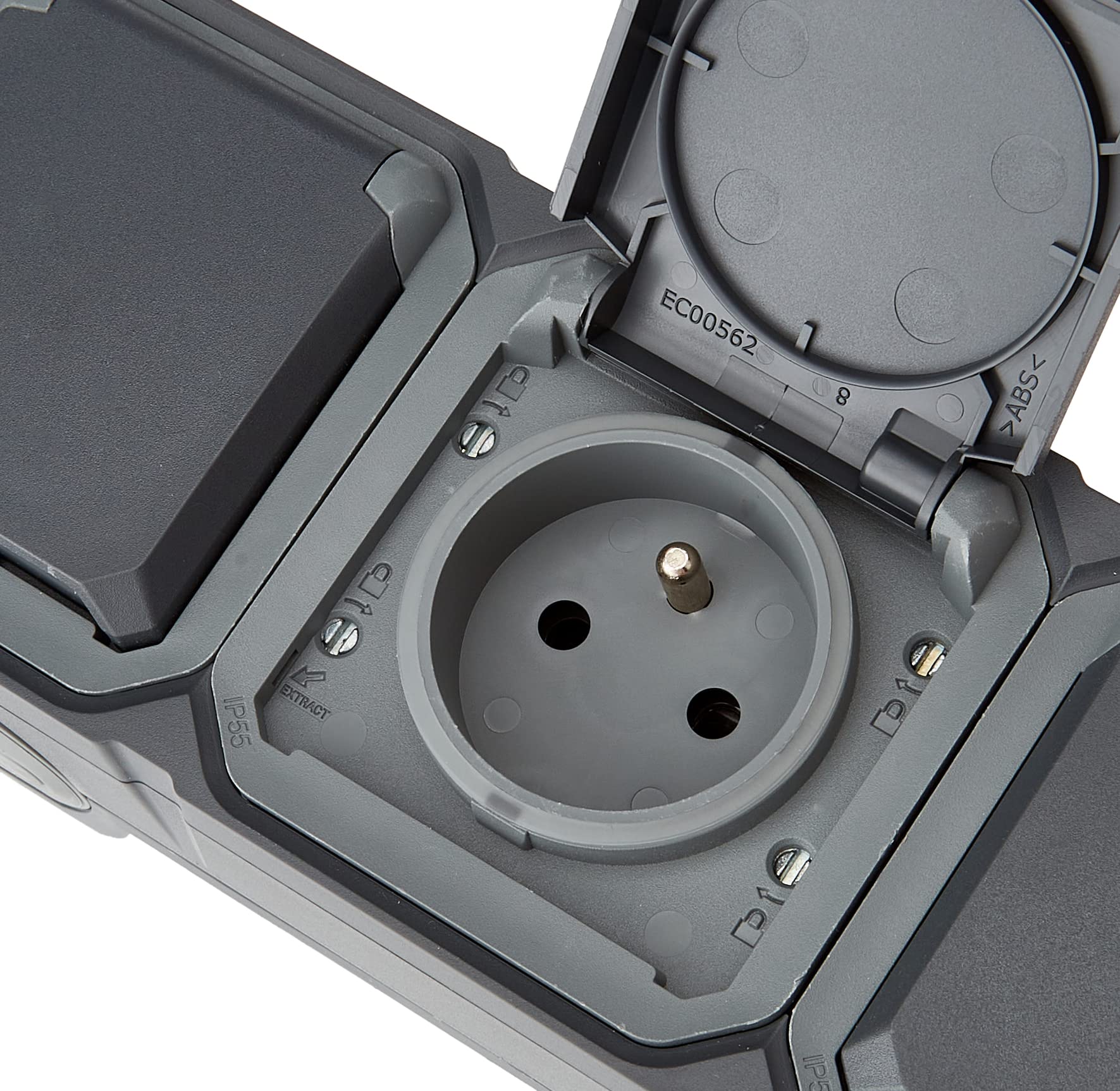 Legrand - Triple Electrical Outlet Receptacle Socket with Grounding, Waterproof, Pre-Wired, with Plexo Flap, 16A, 250V, Complete Surface Mount, Horizontal, Charcoal - Image 3