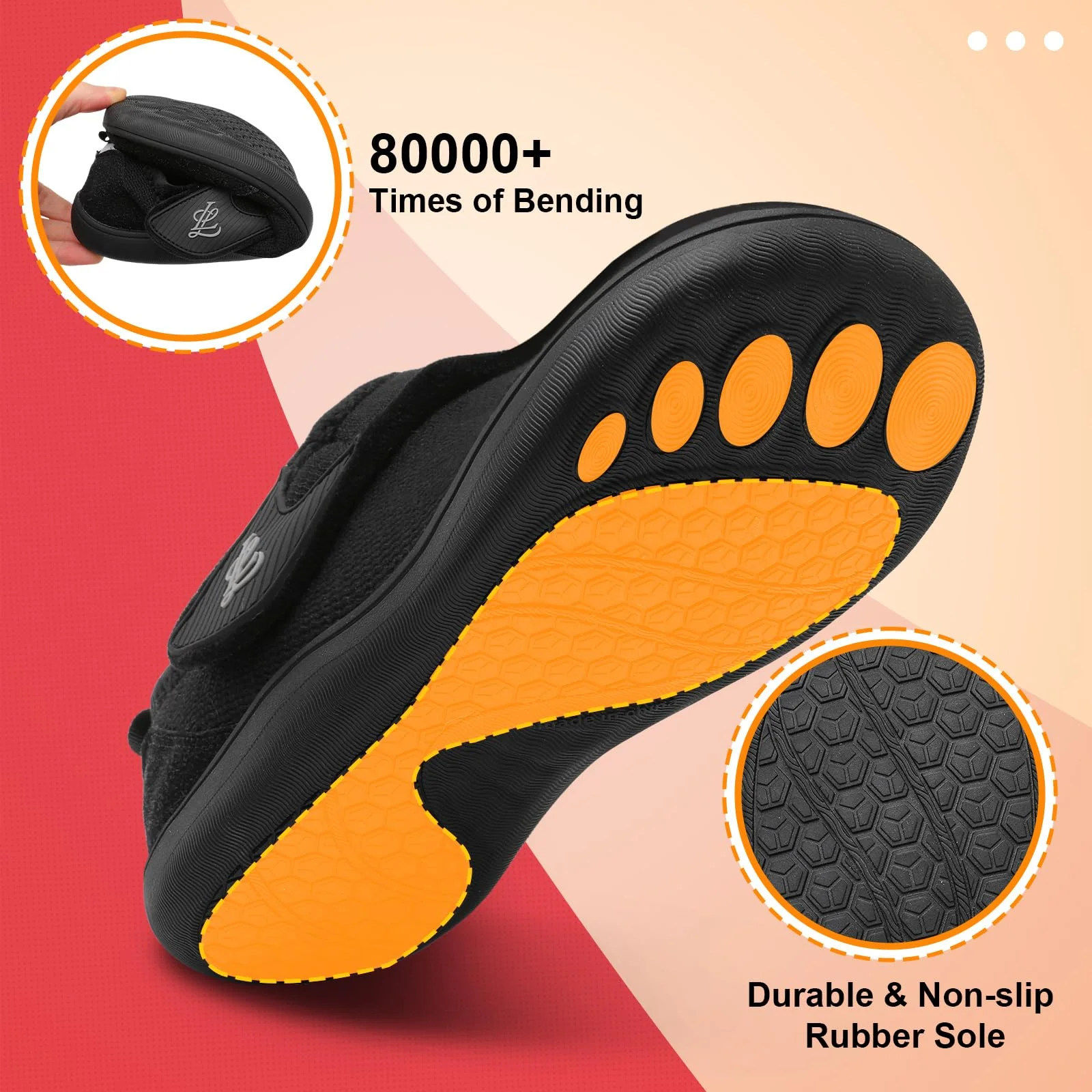 LeIsfIt Mens Slippers Wide House Shoes Adjustable Diabetic Shoes Arthritis Swollen House Slippers Indoor Outdoor Black Size 10 - Image 5