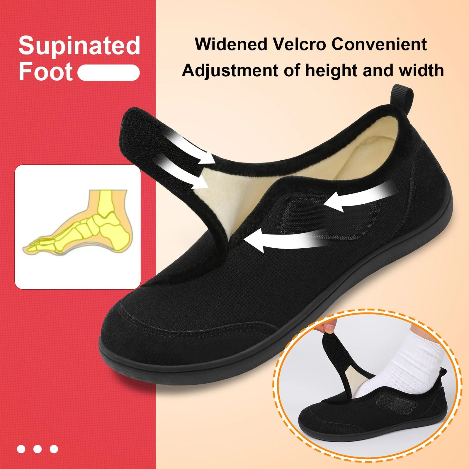 LeIsfIt Mens Slippers Wide House Shoes Adjustable Diabetic Shoes Arthritis Swollen House Slippers Indoor Outdoor Black Size 10 - Image 6