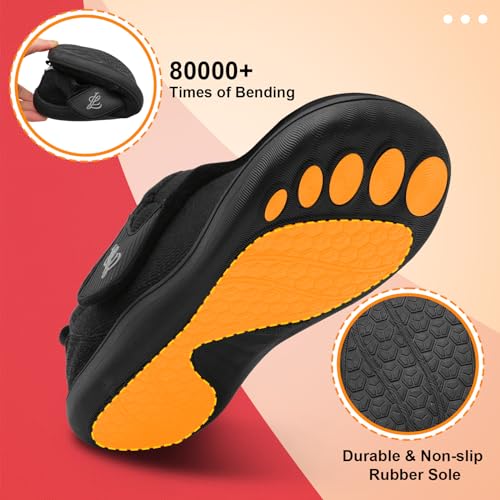 LeIsfIt Mens Slippers Wide House Shoes Adjustable Diabetic Shoes Arthritis Swollen House Slippers Indoor Outdoor Black Size 8.5 - Image 5