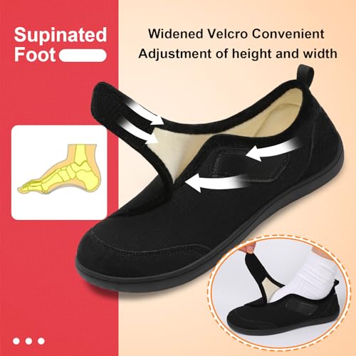 LeIsfIt Mens Slippers Wide House Shoes Adjustable Diabetic Shoes Arthritis Swollen House Slippers Indoor Outdoor Black Size 8.5 - Image 6