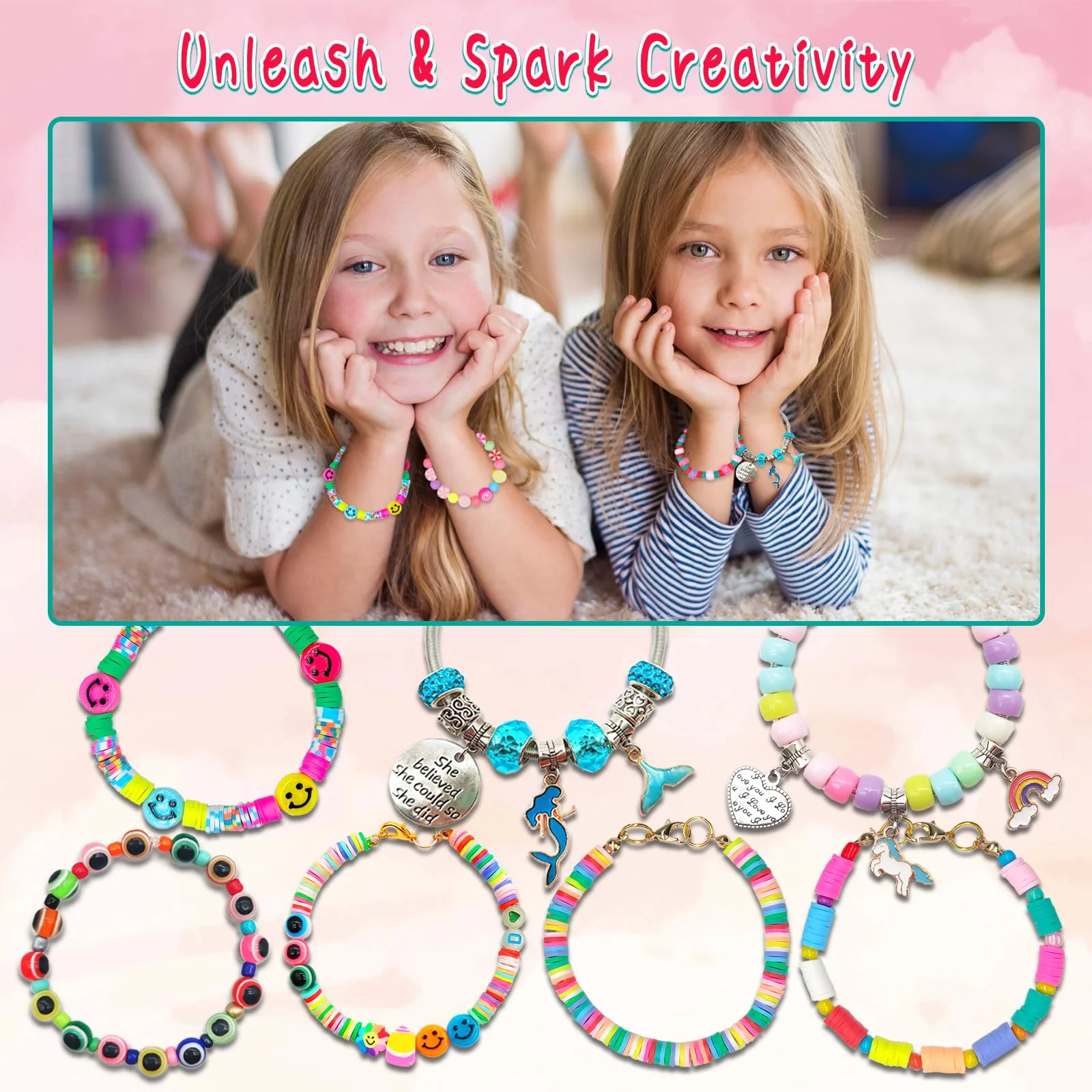 leitait Girls Toys Bracelet Making Kit -3400pcs Charm Jewelry Making Kit Supplies,Unicorn/Mermaid Crafts Birthday Christmas Gifts for Girls Ages 5 6 7 8 9 10 11 12 Years Old - Image 3