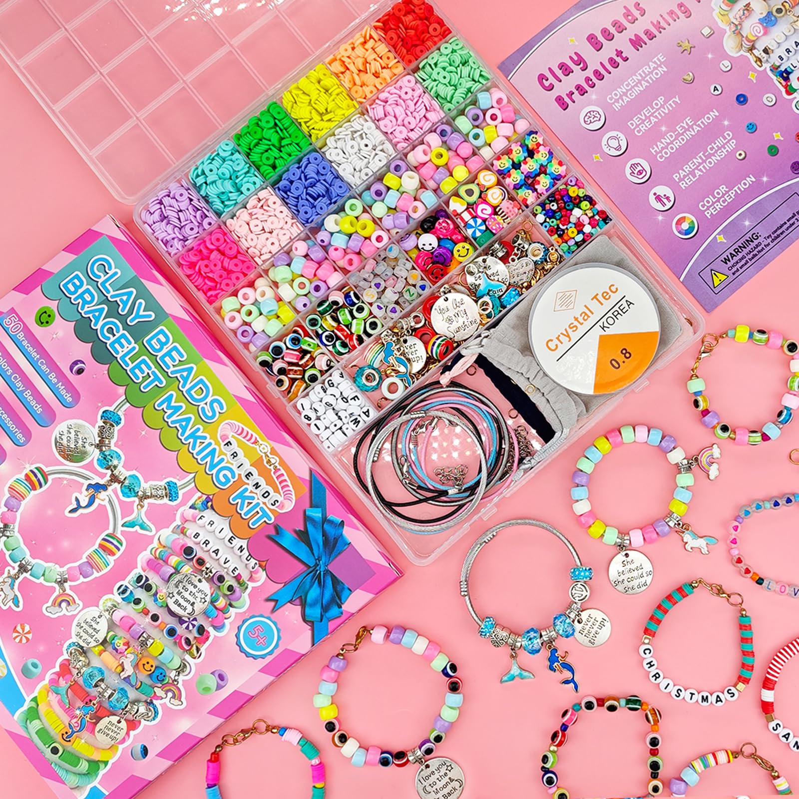 leitait Girls Toys Bracelet Making Kit -3400pcs Charm Jewelry Making Kit Supplies,Unicorn/Mermaid Crafts Birthday Christmas Gifts for Girls Ages 5 6 7 8 9 10 11 12 Years Old - Image 6