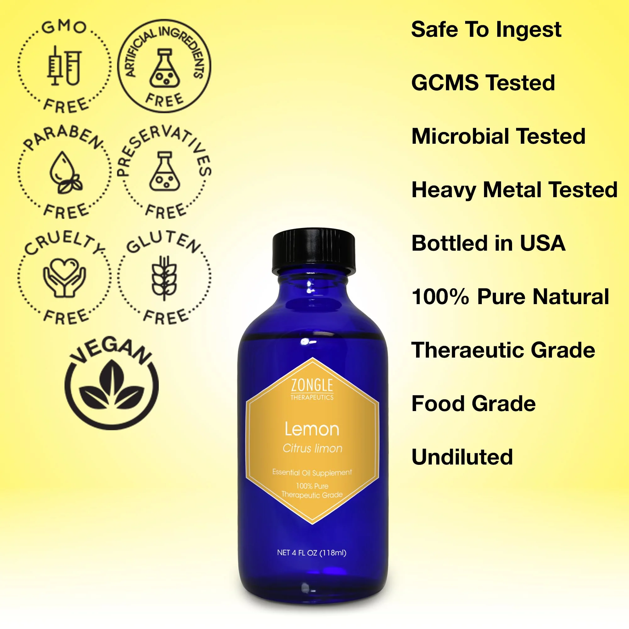 Lemon Essential Oil, Food Grade, for Cooking, Baking – 100% Pure, Lemon Oil, by Zongle Therapeutics, 4 OZ - Image 7