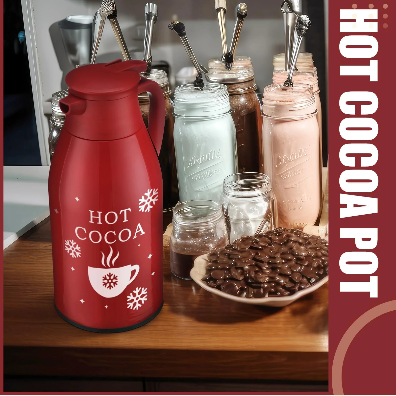 LemonRoad 1 Pcs 68 oz Hot Chocolate Drink Dispenser Red Cocoa Drink Dispenser for Keeping Christmas Hot Cocoa Bar Supplies for Chocolate Party Favors Supplies - Image 2
