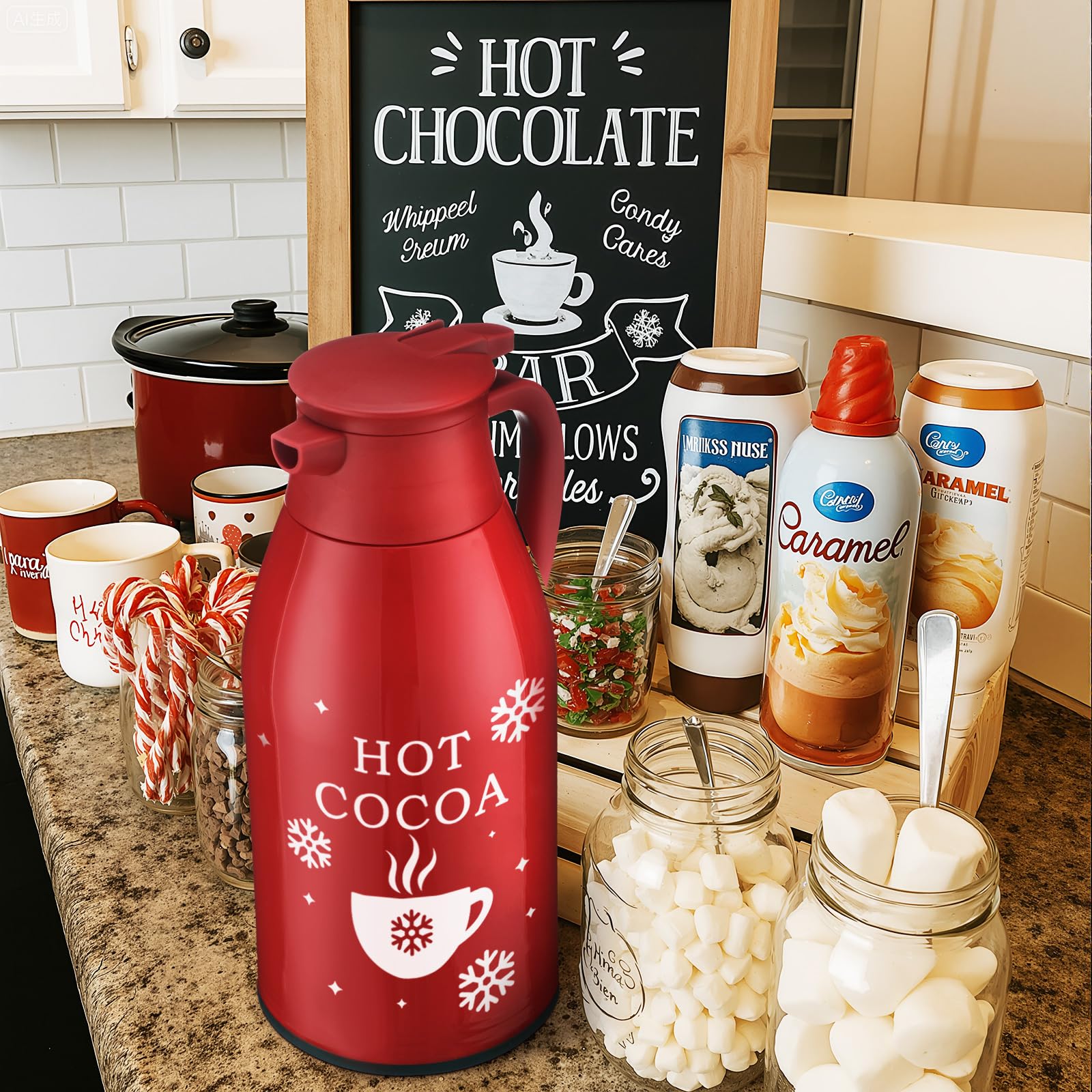 LemonRoad 1 Pcs 68 oz Hot Chocolate Drink Dispenser Red Cocoa Drink Dispenser for Keeping Christmas Hot Cocoa Bar Supplies for Chocolate Party Favors Supplies - Image 3