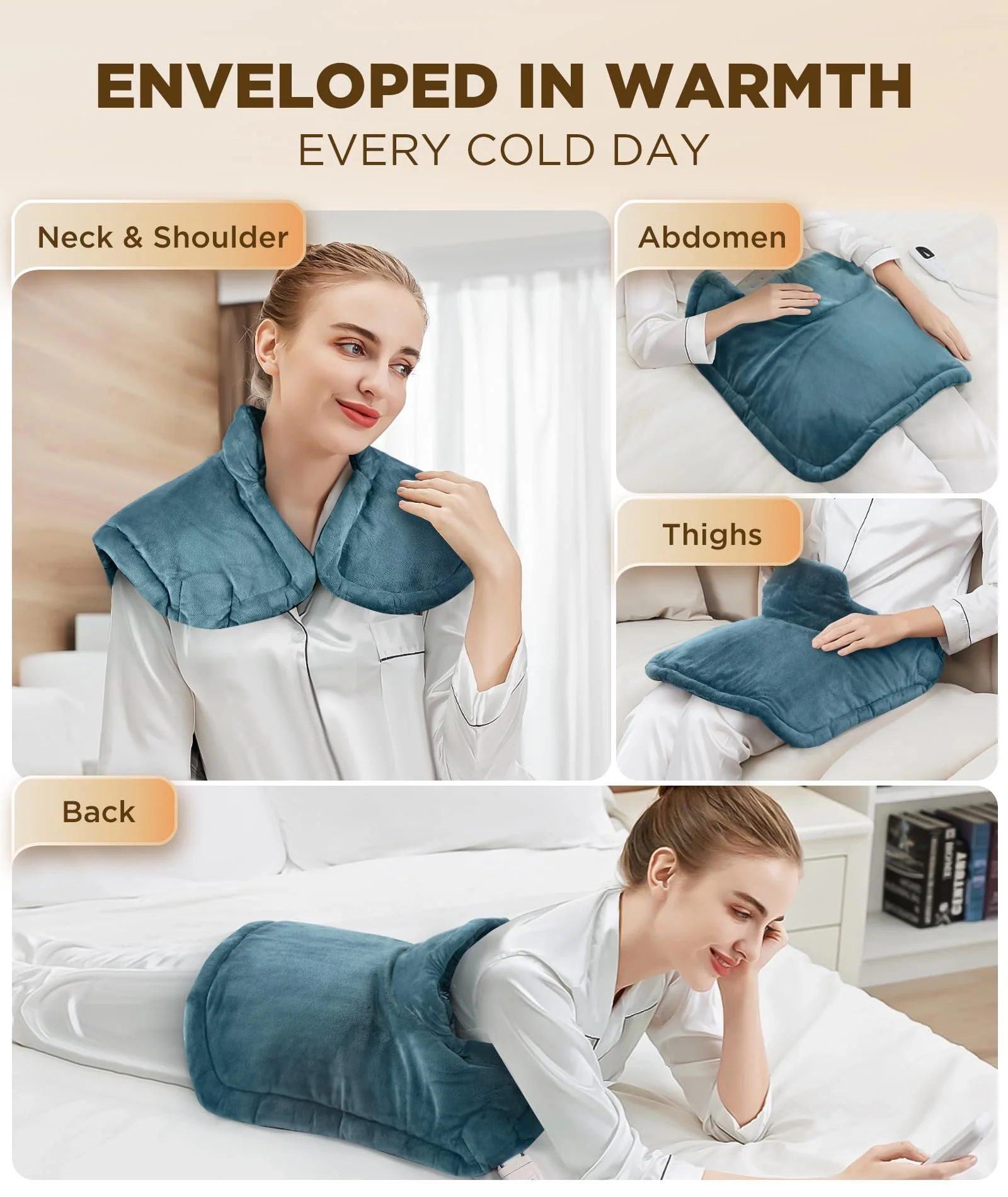 Lenmen Graphene-Infused Heating Pad 3X Deeper Pain Relief, Weighted Instant Heating Pads for Neck and Shoulders, Heated Wrap w/ 6 Heat Options 4 Auto-Off Timer, Gifts for Mom Women Christmas Birthday - Image 2