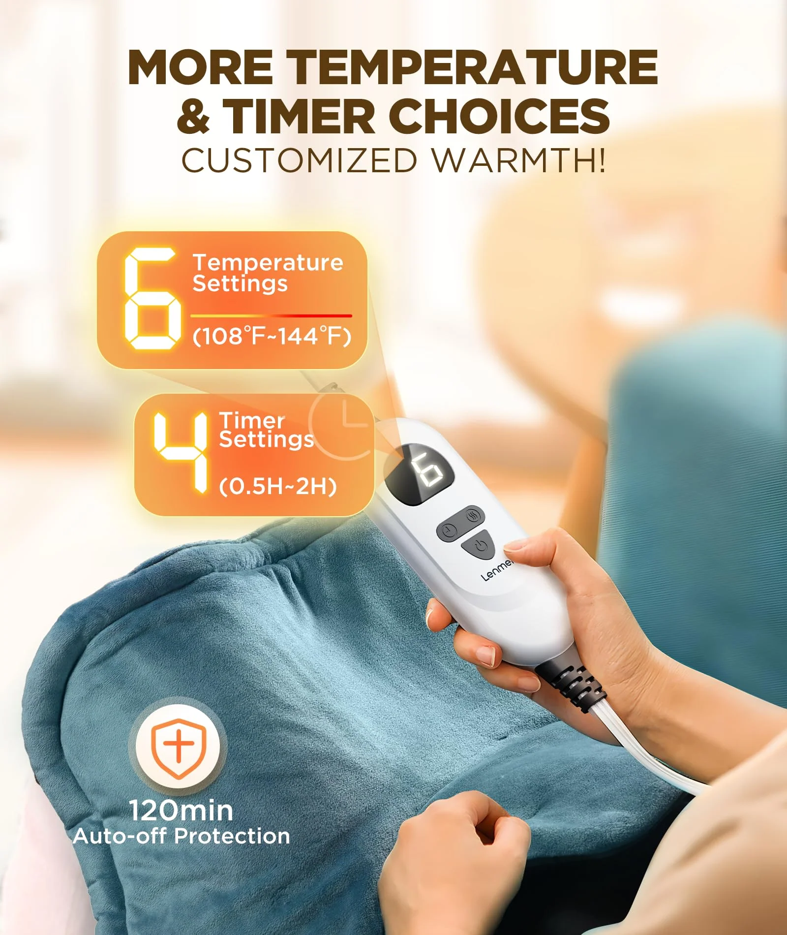 Lenmen Graphene-Infused Heating Pad 3X Deeper Pain Relief, Weighted Instant Heating Pads for Neck and Shoulders, Heated Wrap w/ 6 Heat Options 4 Auto-Off Timer, Gifts for Mom Women Christmas Birthday - Image 3