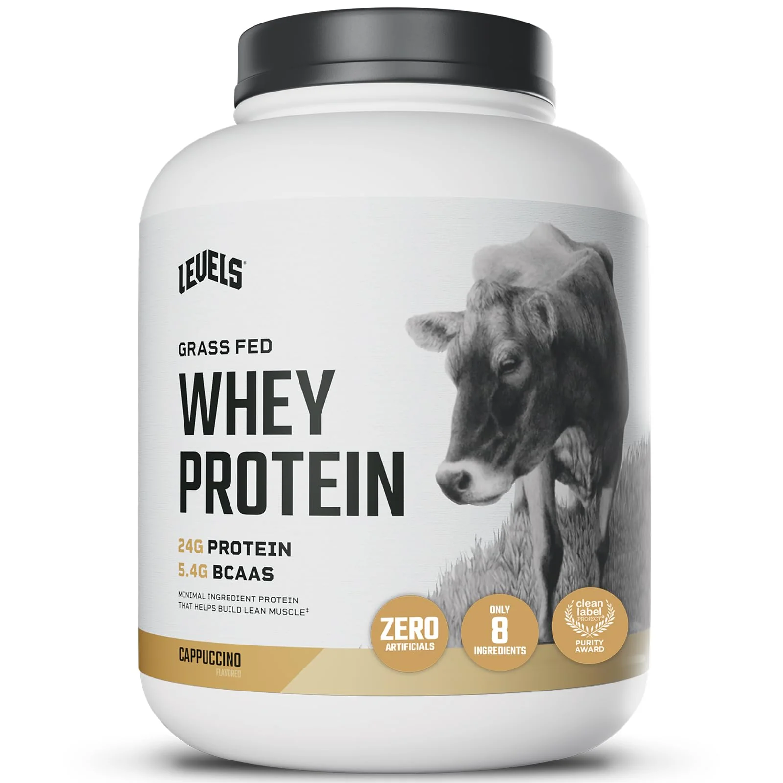 Levels Grass Fed Whey Protein Powder, No Artificials, 24G of Protein, Cappuccino, 5LB