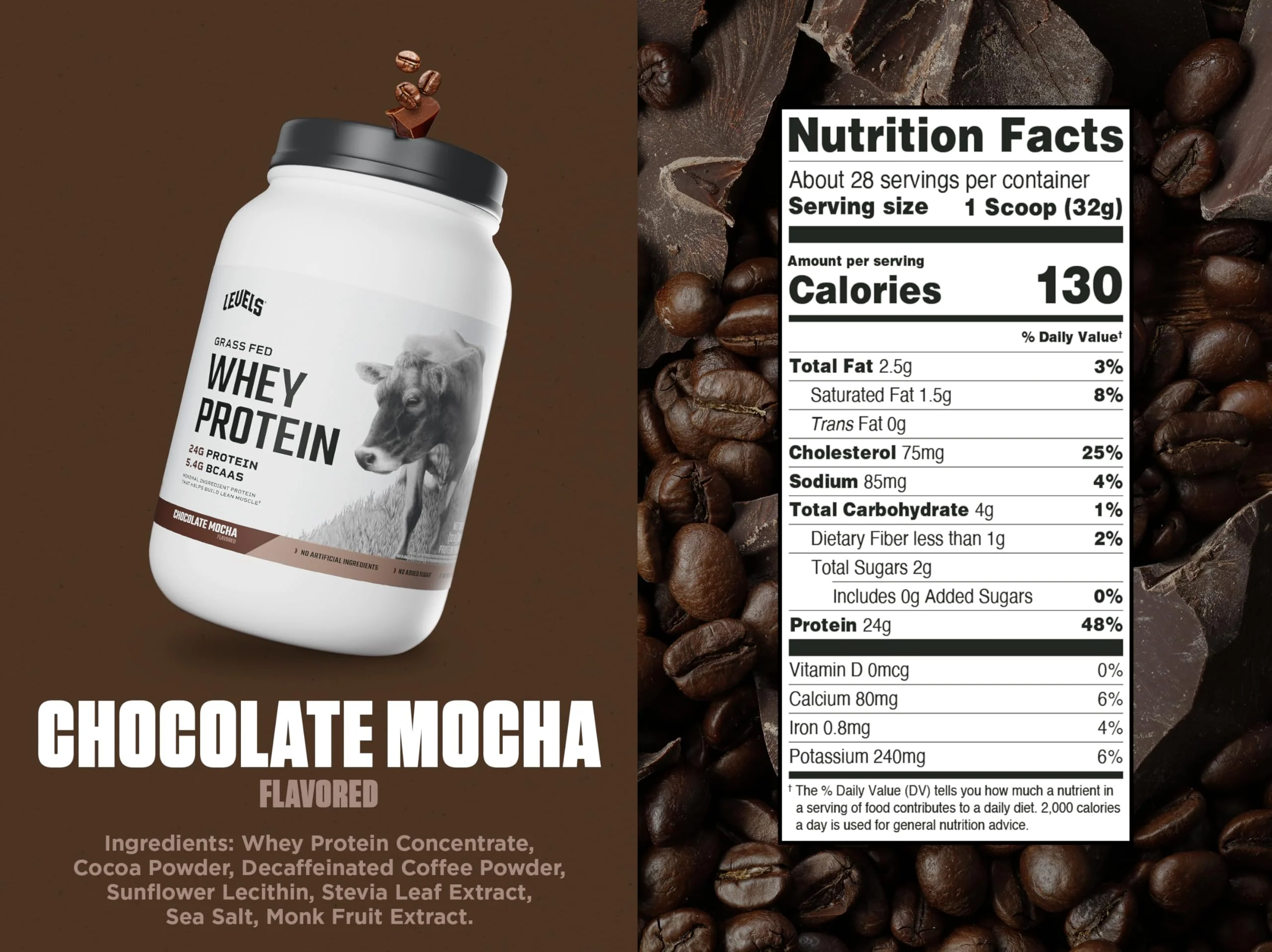 Levels Grass Fed Whey Protein Powder, No Artificials, 24G of Protein, Chocolate Mocha, 2LB - Image 7