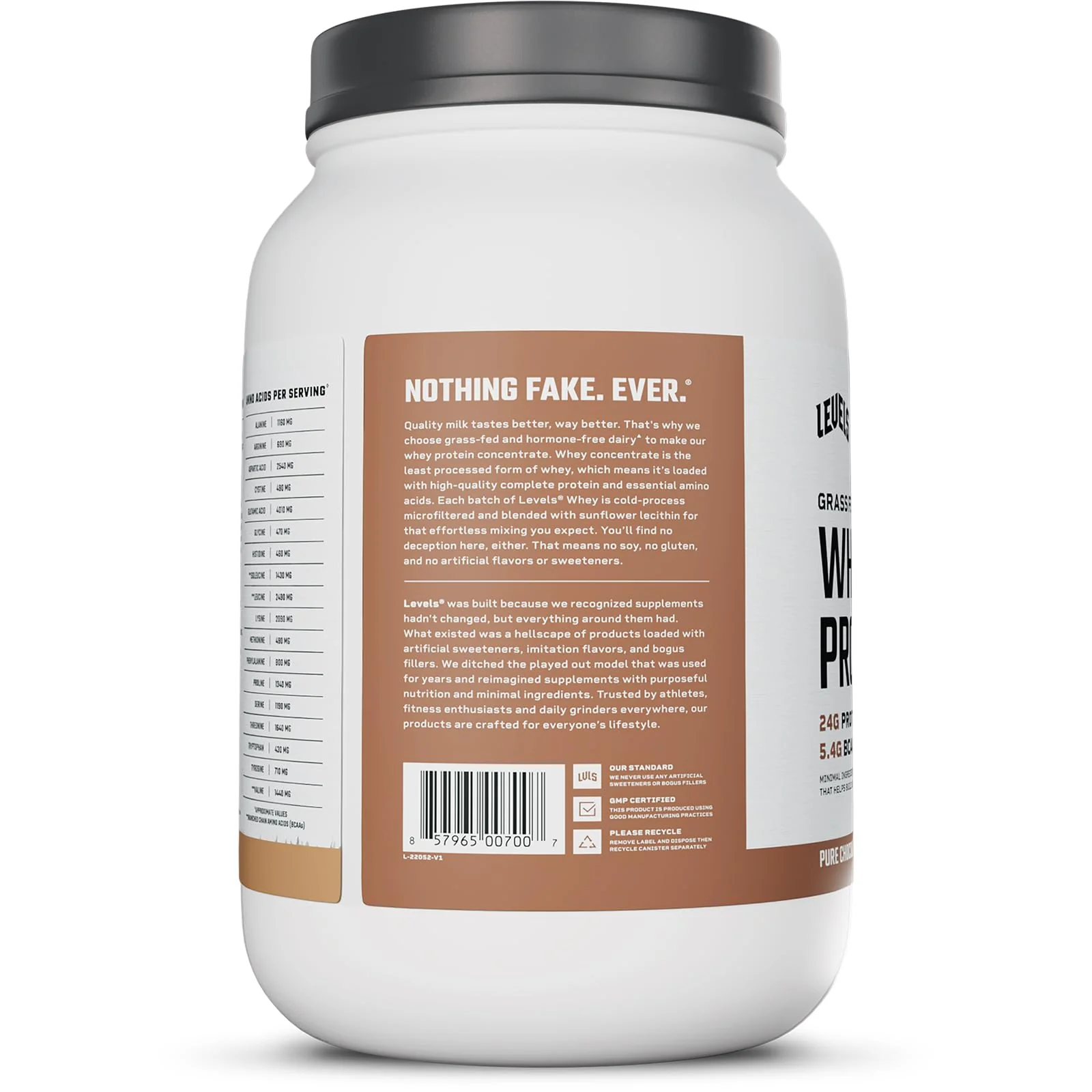 Levels Grass Fed Whey Protein Powder, No Artificials, 24G of Protein, Pure Chocolate, 2LB - Image 2