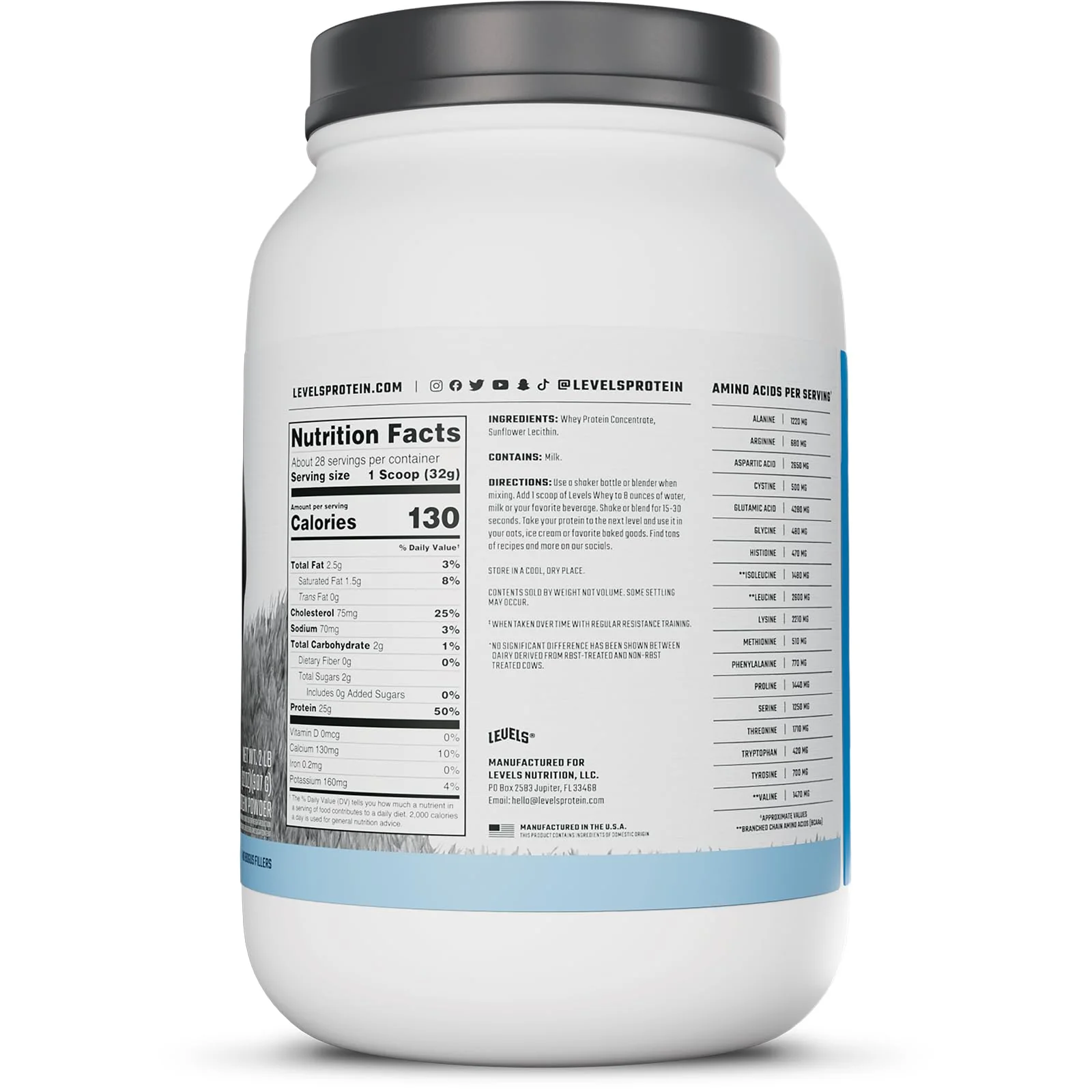 Levels Grass Fed Whey Protein Powder, No Artificials, 25G of Protein, Unflavored, 2LB - Image 3