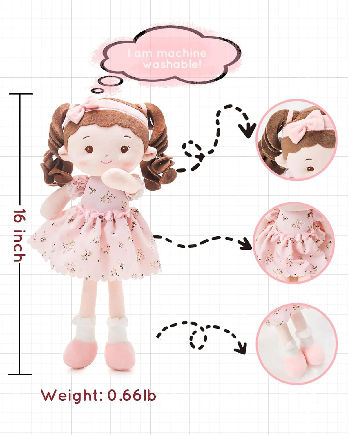 LeyaDoll Personalized Soft Baby Doll Toys for Girls (16''), My First Christmas Dolls, Leya Doll Baby Rag Doll Plush Toys for Toddler Kids Infants -Christmas Special - Princess Breeze - Image 7