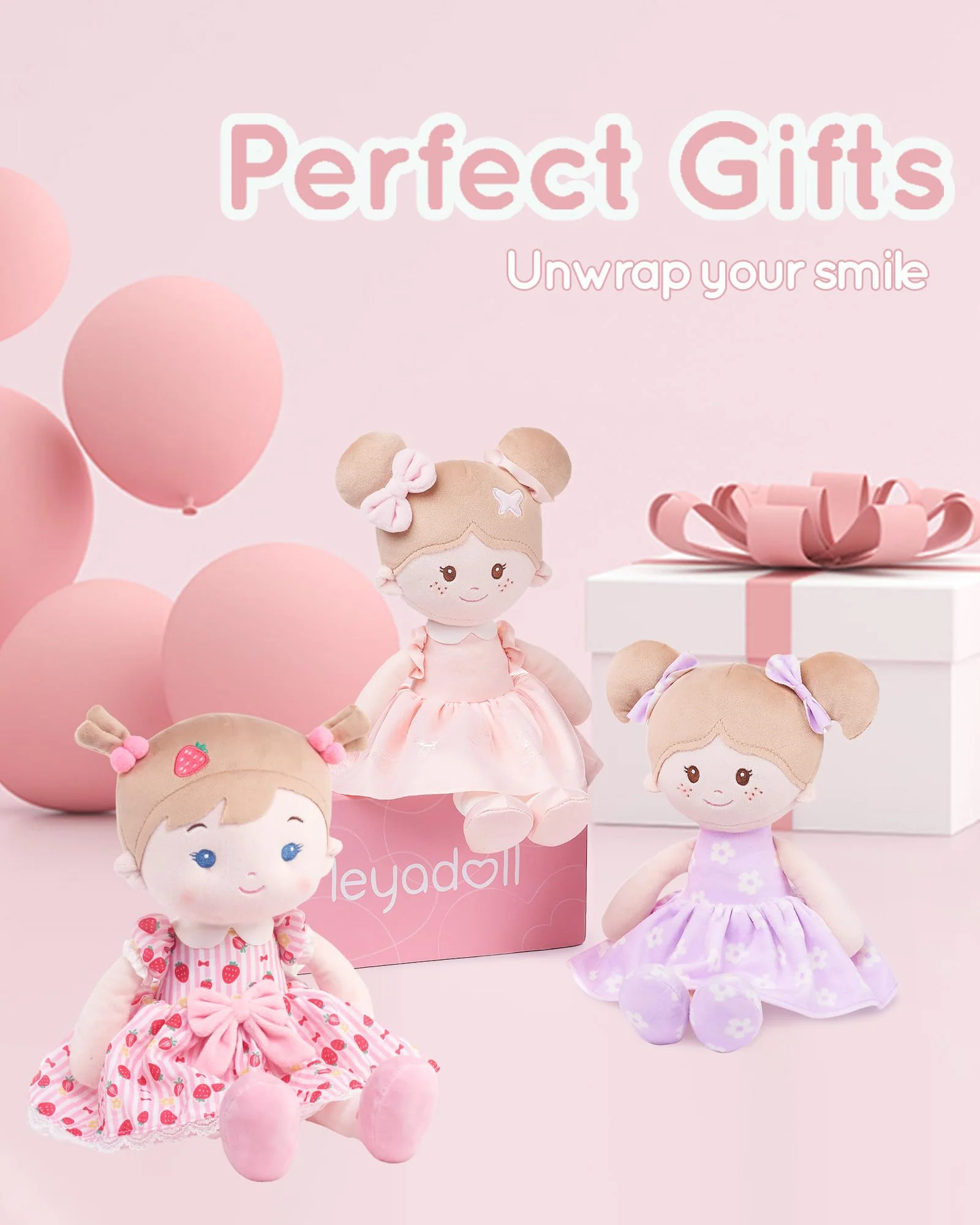 LeyaDoll Soft Baby Doll Toys (16''), My First Baby Rag Doll for 1 Year-Old Girl Birthday Gift, Christmas Plush Toys Gift for Toddler Kids Infants-Strawberry-Girl - Image 2
