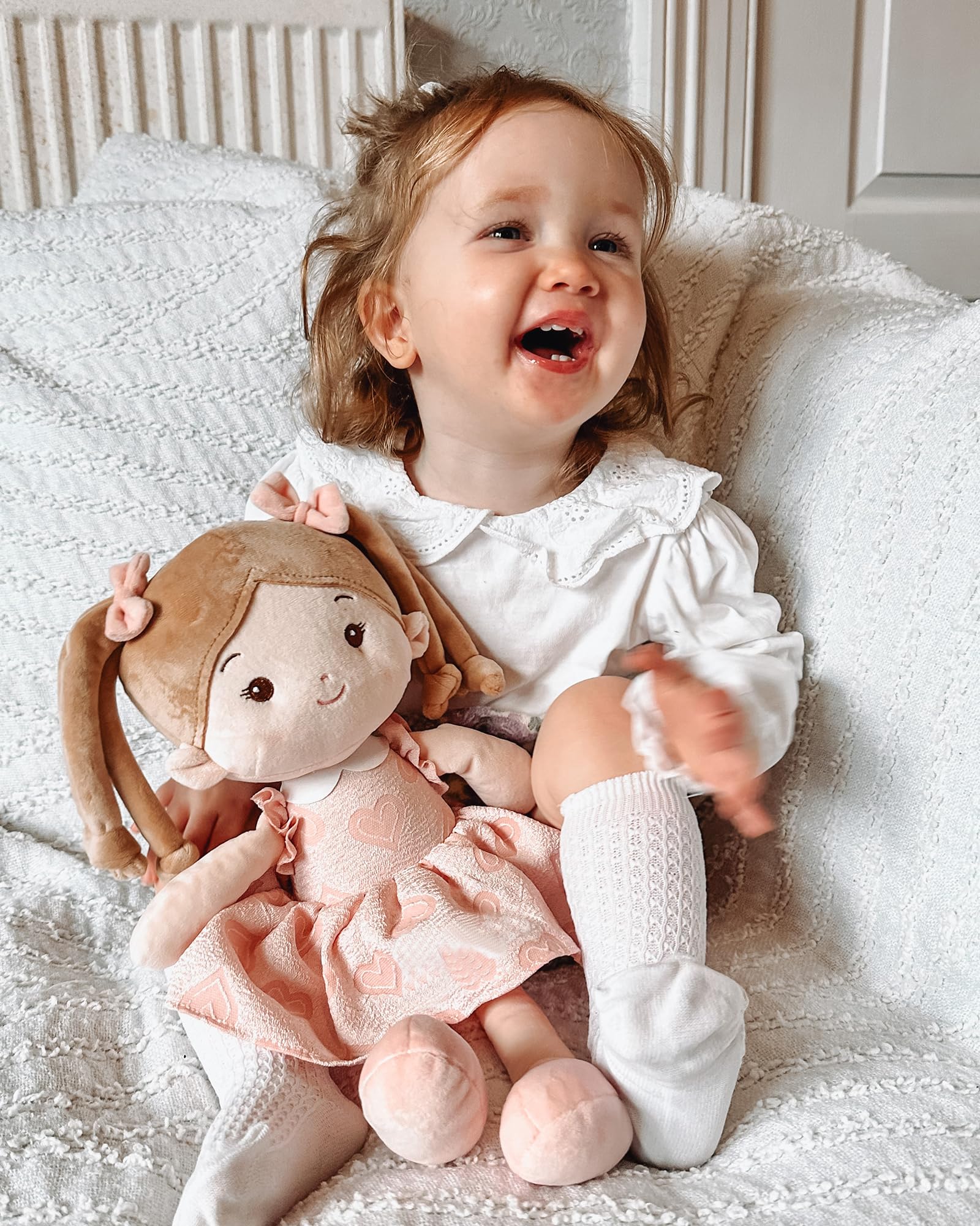 LeyaDoll Soft Baby Doll Toys (16''), My First Baby Rag Doll for 1 Year-Old Girl Birthday Gift, Christmas Plush Toys Gift for Toddler Kids Infants -Sweetheart Girl - Image 3