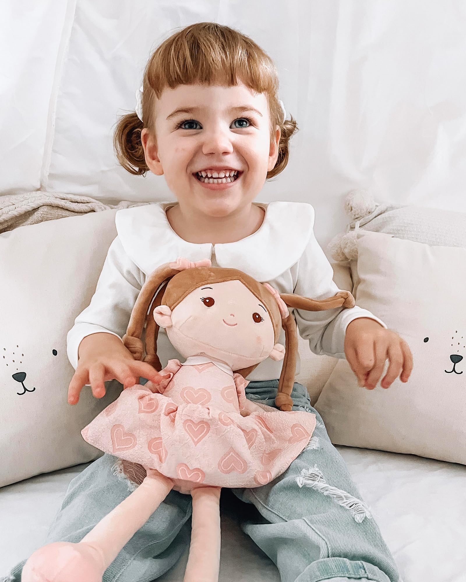 LeyaDoll Soft Baby Doll Toys (16''), My First Baby Rag Doll for 1 Year-Old Girl Birthday Gift, Christmas Plush Toys Gift for Toddler Kids Infants -Sweetheart Girl - Image 4