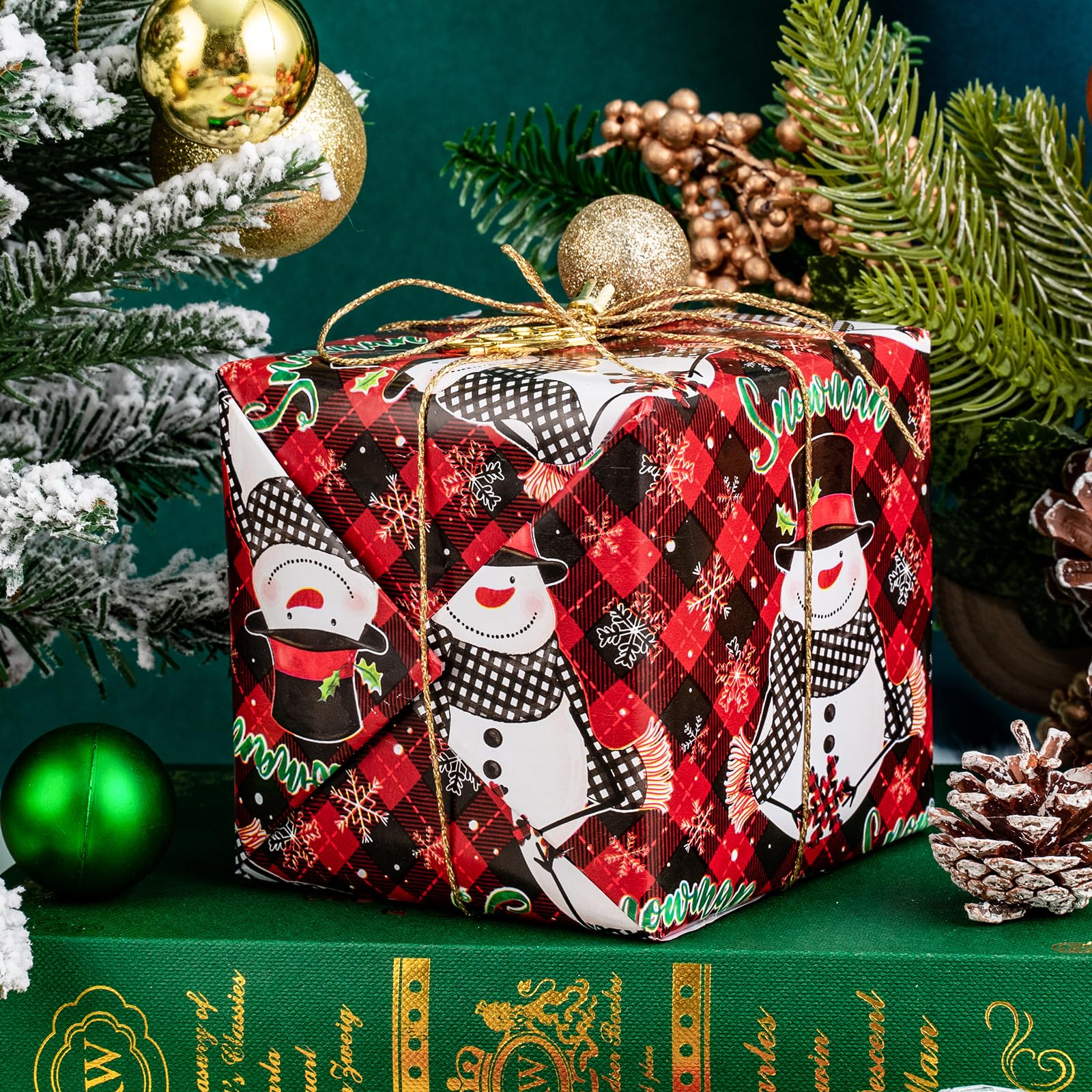 LeZakaa Christmas Wrapping Paper Jumbo Roll, Snowman & White Black Buffalo Plaid Xmas Reversible Design, Holiday Party Gift Wrap for Kids Boys Girls, 30 in x 32.8 Ft - Image 4