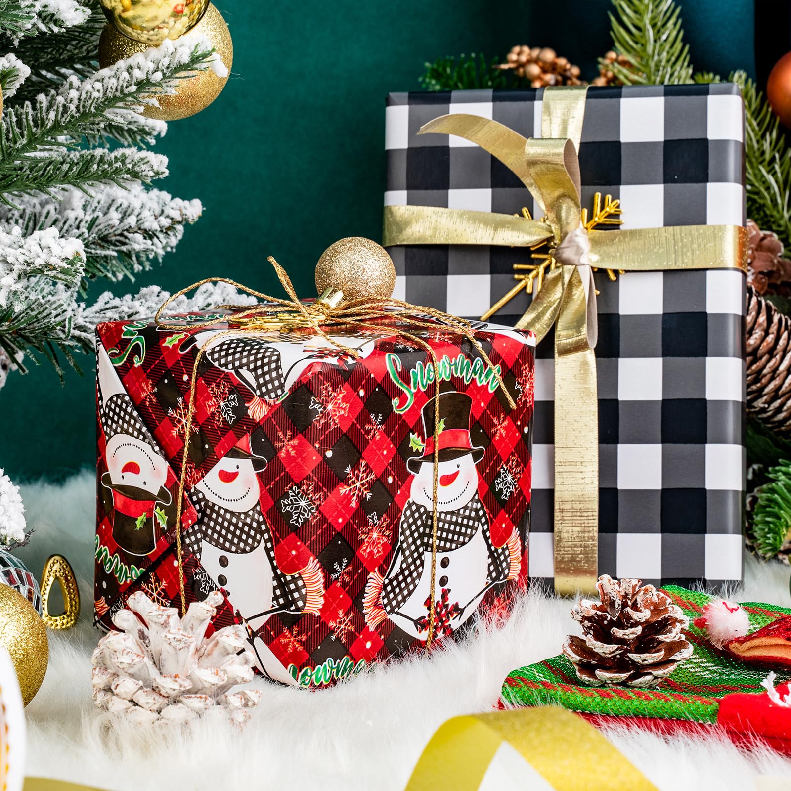 LeZakaa Christmas Wrapping Paper Jumbo Roll, Snowman & White Black Buffalo Plaid Xmas Reversible Design, Holiday Party Gift Wrap for Kids Boys Girls, 30 in x 32.8 Ft - Image 5