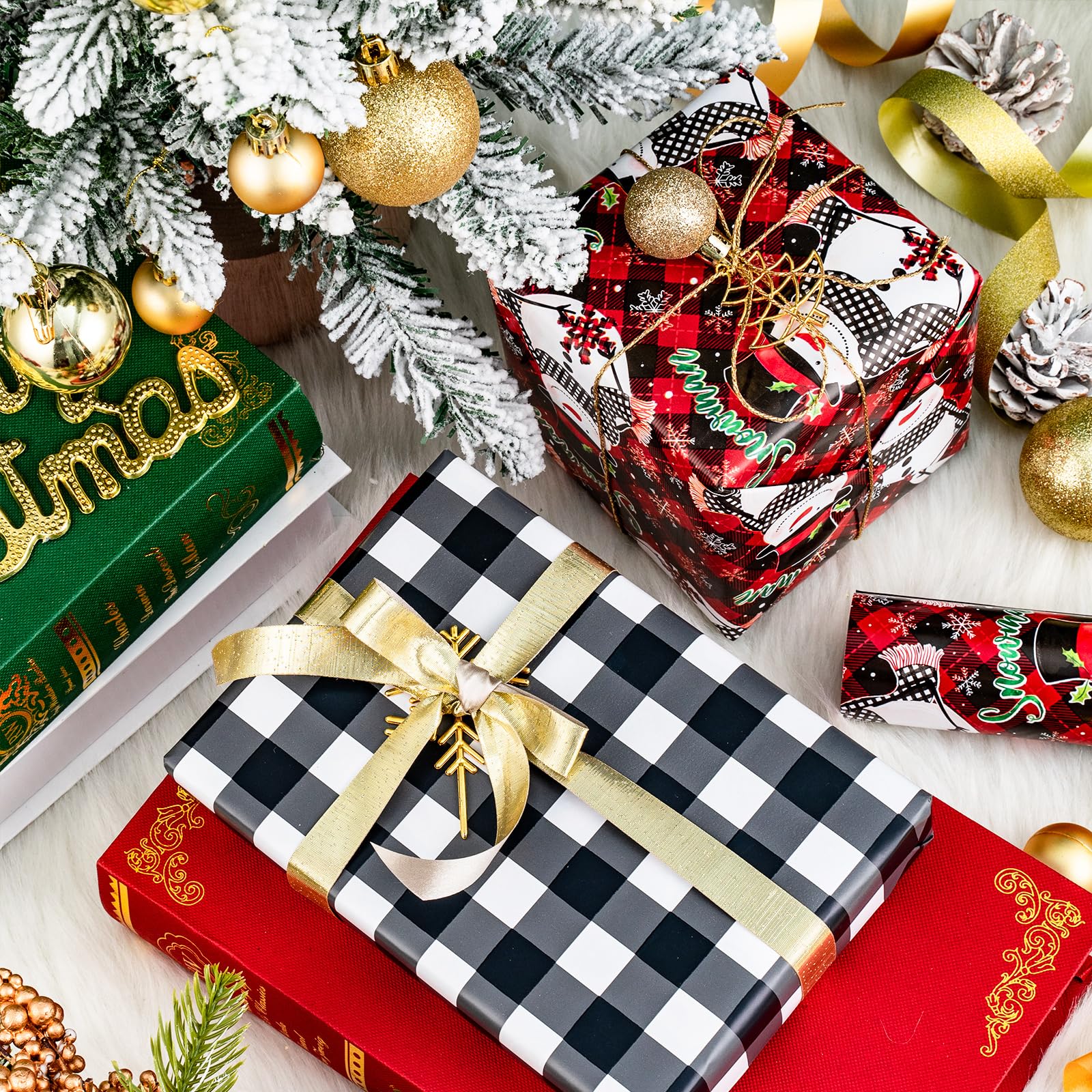LeZakaa Christmas Wrapping Paper Jumbo Roll, Snowman & White Black Buffalo Plaid Xmas Reversible Design, Holiday Party Gift Wrap for Kids Boys Girls, 30 in x 32.8 Ft - Image 7