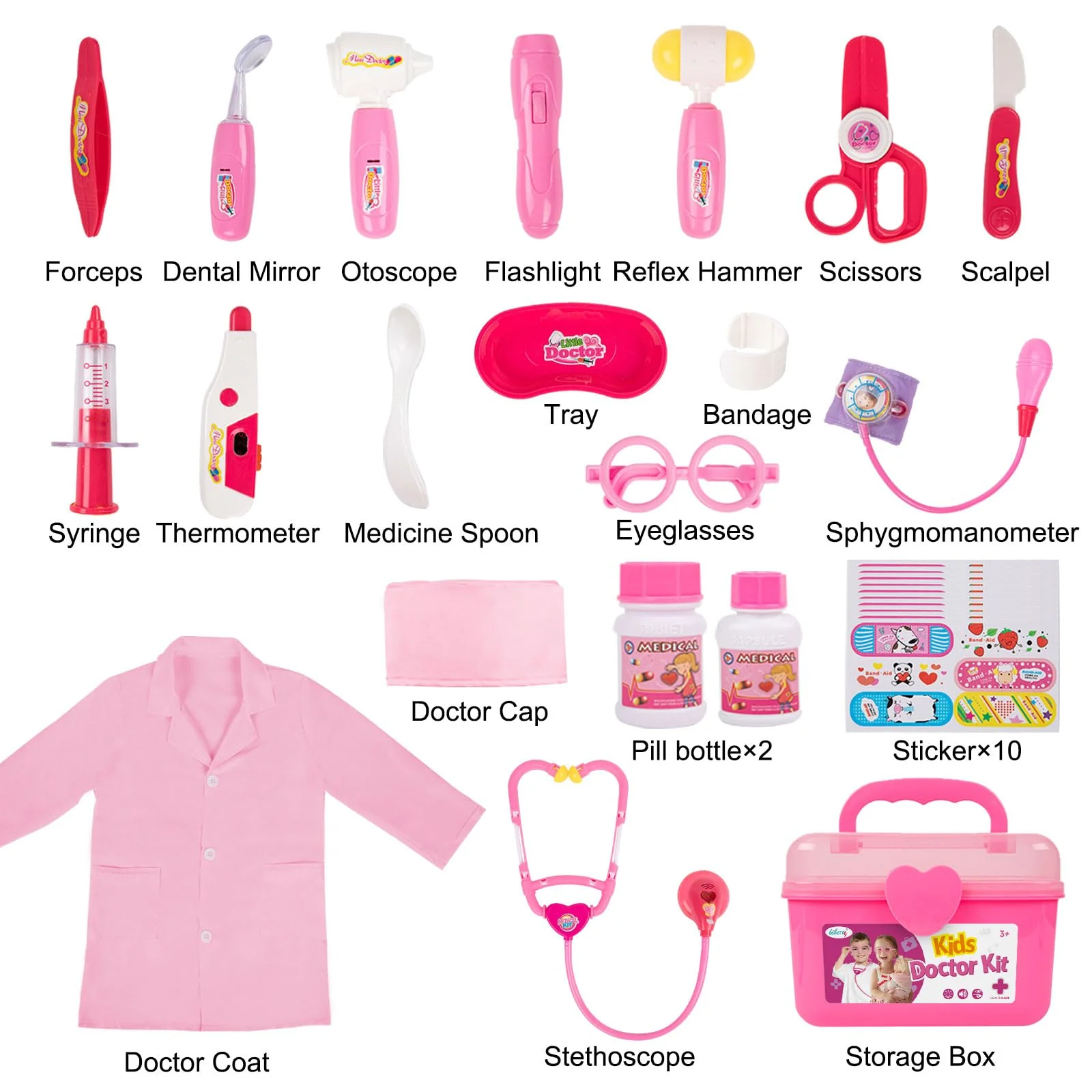 Liberry Doctor Kit for Toddlers 3 4 5 Years Old, Kids Doctor Play Set for Girls Boys Toy, Pretend Play Medical Kit with Stethoscope & Costume for Christmas Birthday Gift Pink - Image 4