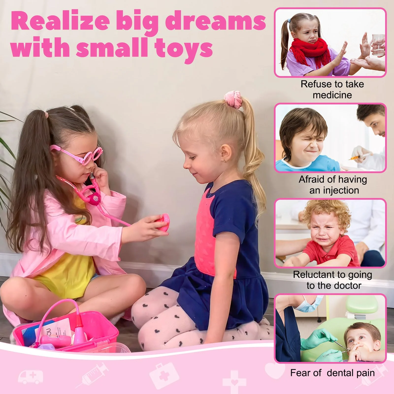 Liberry Doctor Kit for Toddlers 3 4 5 Years Old, Kids Doctor Play Set for Girls Boys Toy, Pretend Play Medical Kit with Stethoscope & Costume for Christmas Birthday Gift Pink - Image 5