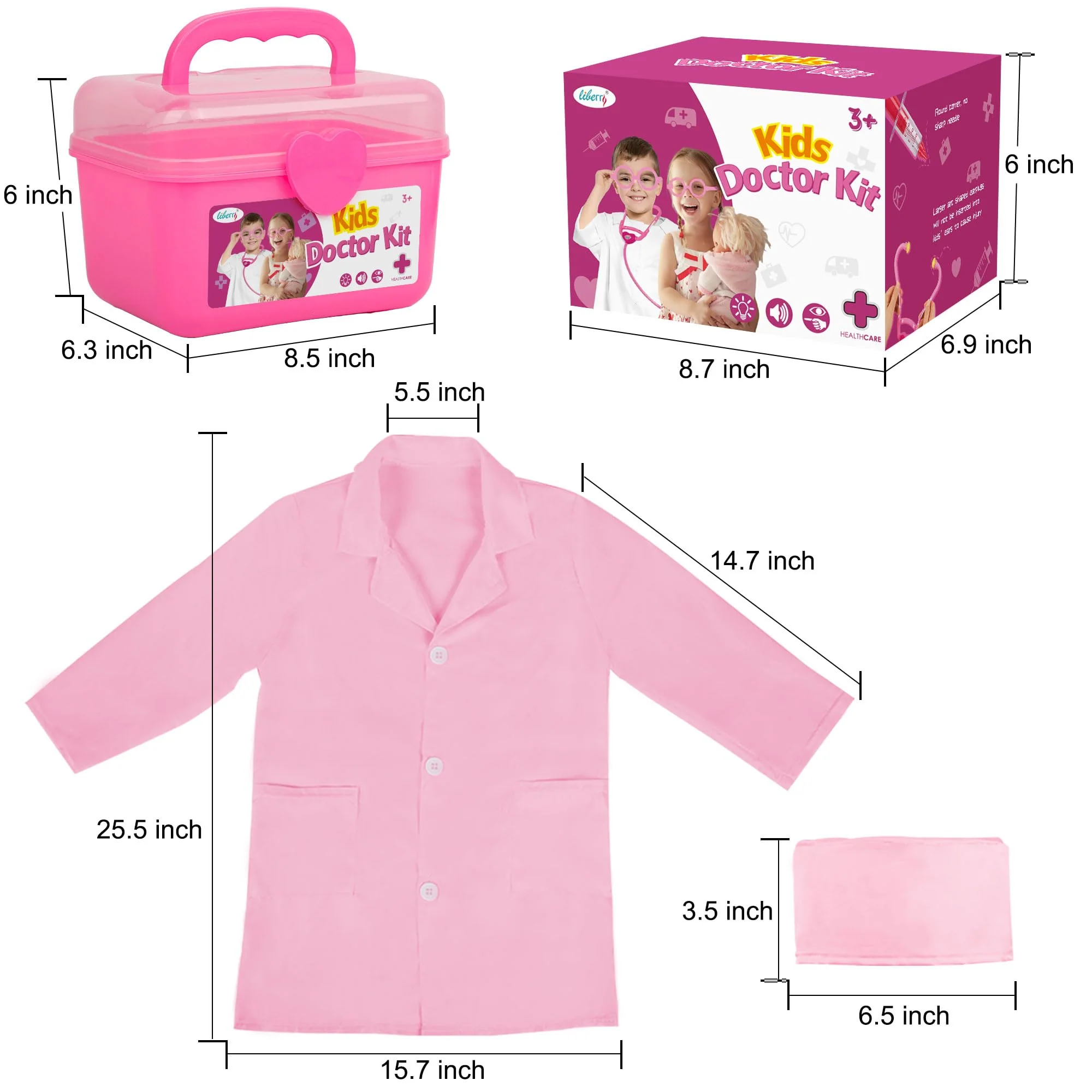 Liberry Doctor Kit for Toddlers 3 4 5 Years Old, Kids Doctor Play Set for Girls Boys Toy, Pretend Play Medical Kit with Stethoscope & Costume for Christmas Birthday Gift Pink - Image 7