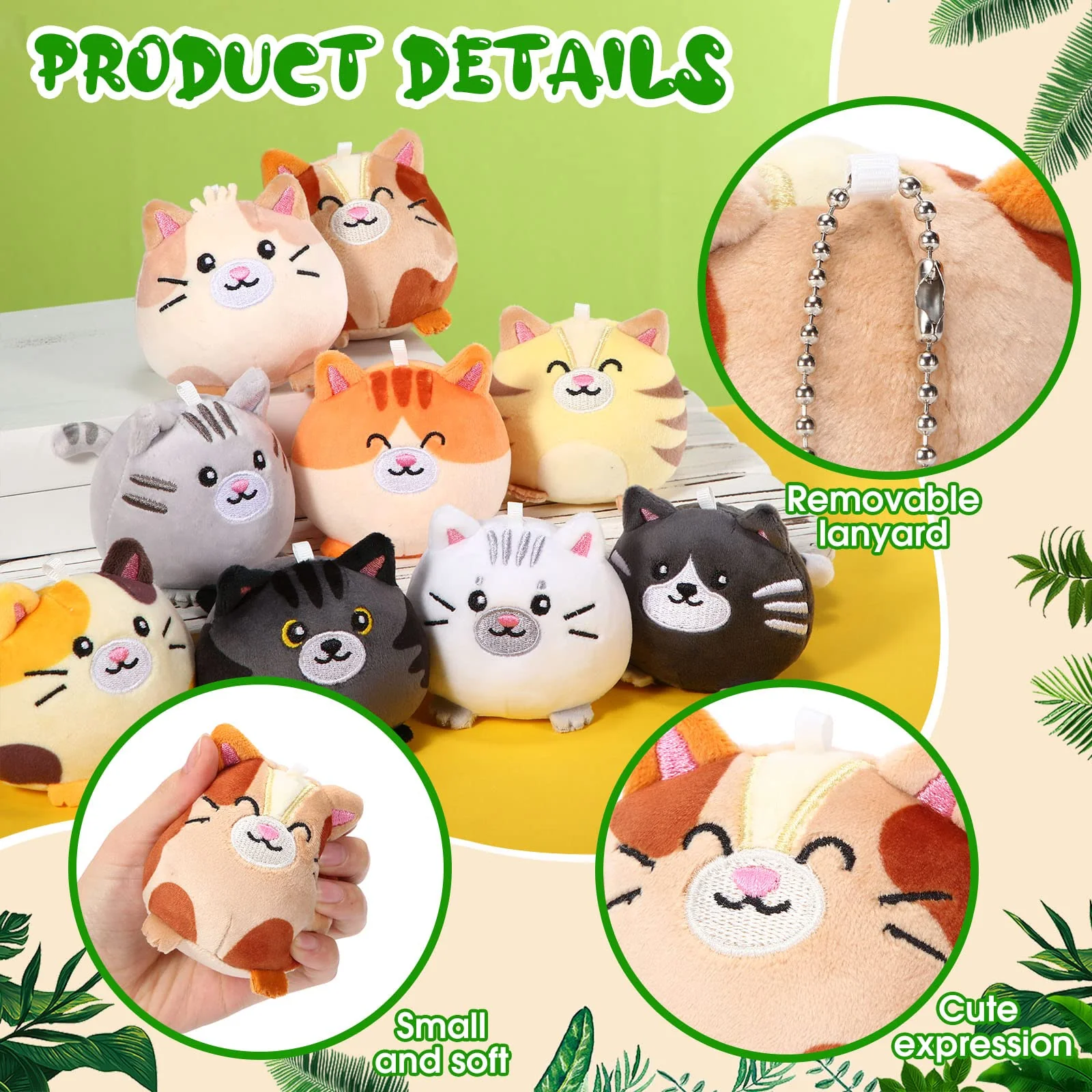 Libima 9 Pcs Mini Stuffed Animals Keychains 3.15 Inch Small Plush Cute Ornaments Bulk Toys for Baby Shower Birthday Party Decors Gift Bags Fillers Halloween Christmas Basket Stuffers(Cat) - Image 5