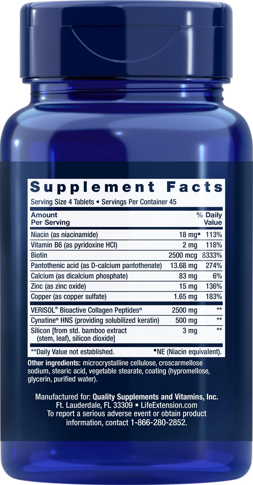 Life Extension Hair, Skin & Nails Collagen Plus Formula, 180 Tablets - Image 2
