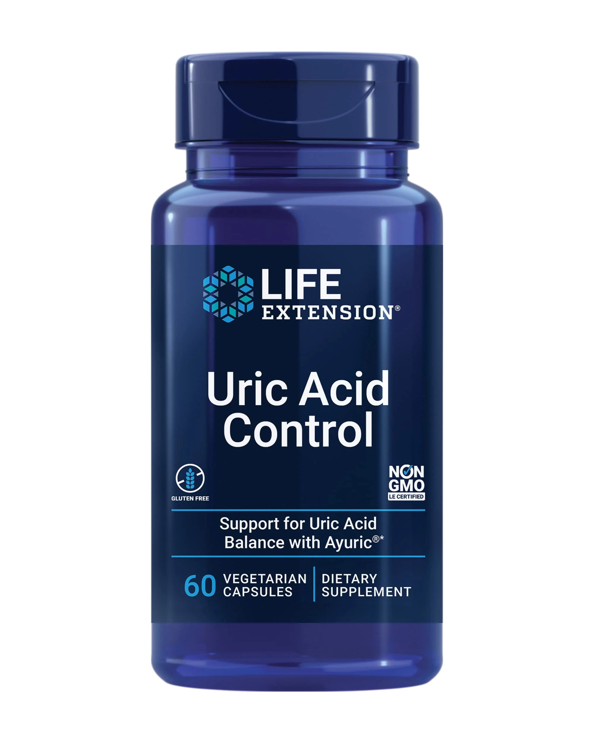 Life Extension Uric Acid Control, Promotes Healthy uric Acid Balance, Joint Health, discomfort Relief, Gluten Free, Non-GMO, Vegetarian, 60 Capsules