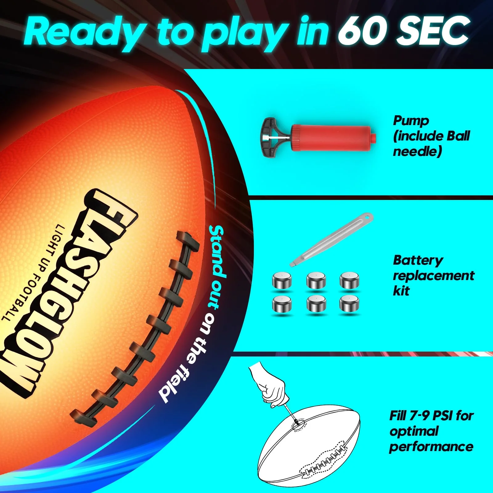 Light Up Football for Boys: Glow in The Dark - Toys for Kids Teen Boys Ages 8-15 - Birthday Christmas Easter Gift Ideas - Outdoor Sports Activity Night Play - 8 9 10 11 12 13 14 15 Years Old Teenager - Image 3
